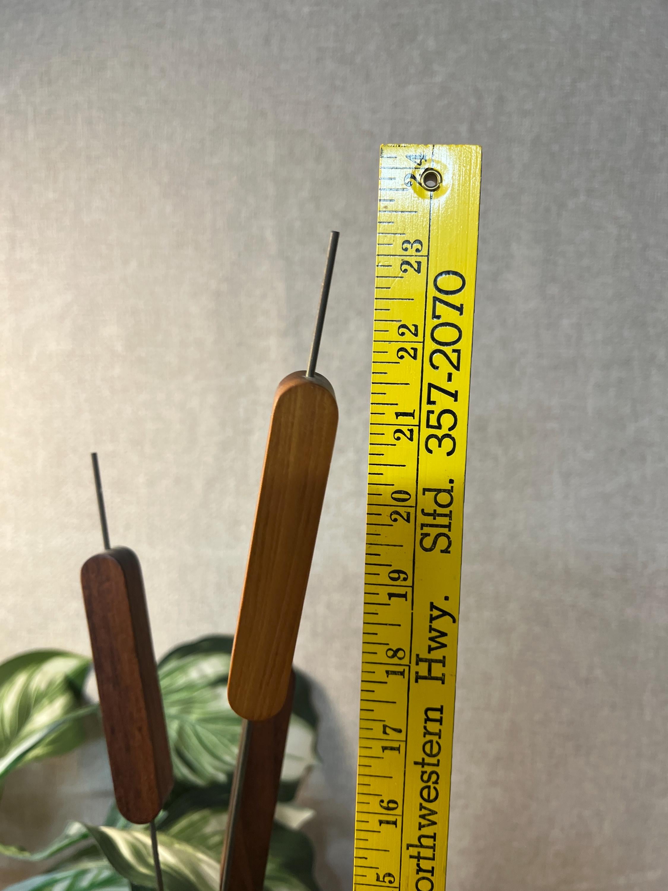 Vintage Wood Cattail Sculpture MCM Handcrafted Uniquely Wood 23" Tall