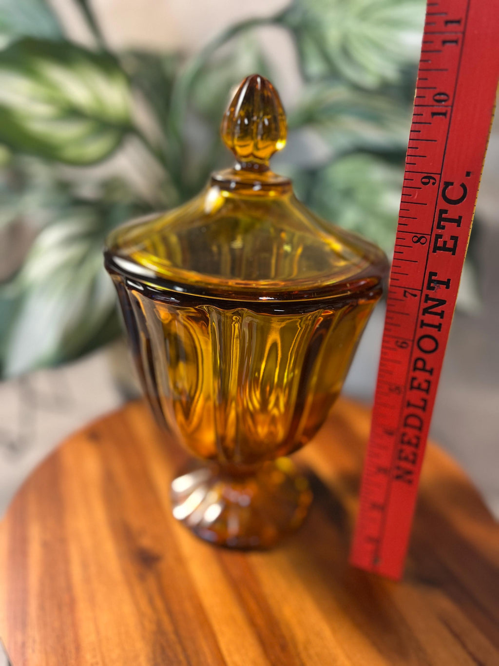 Vtg LE Smith Amber GLASS Covered Compote Candy DISH