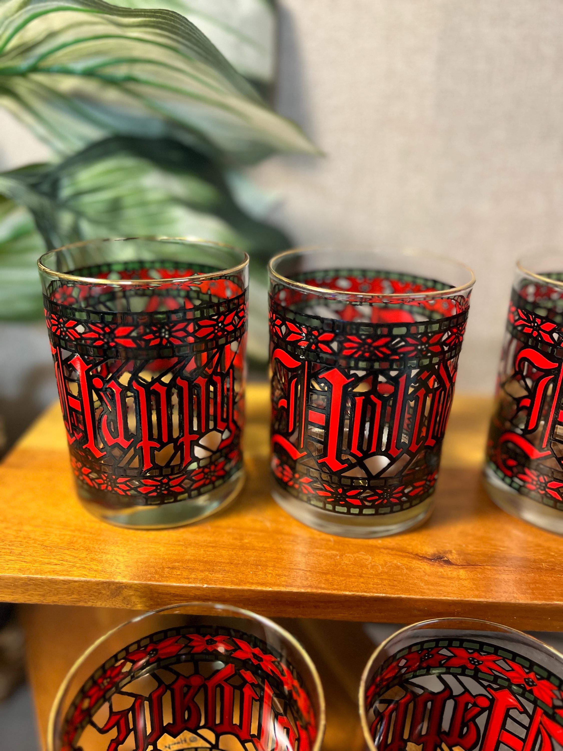 7 Houze Stained Glass Christmas Tumblers — 4" Happy Holidays Glasses