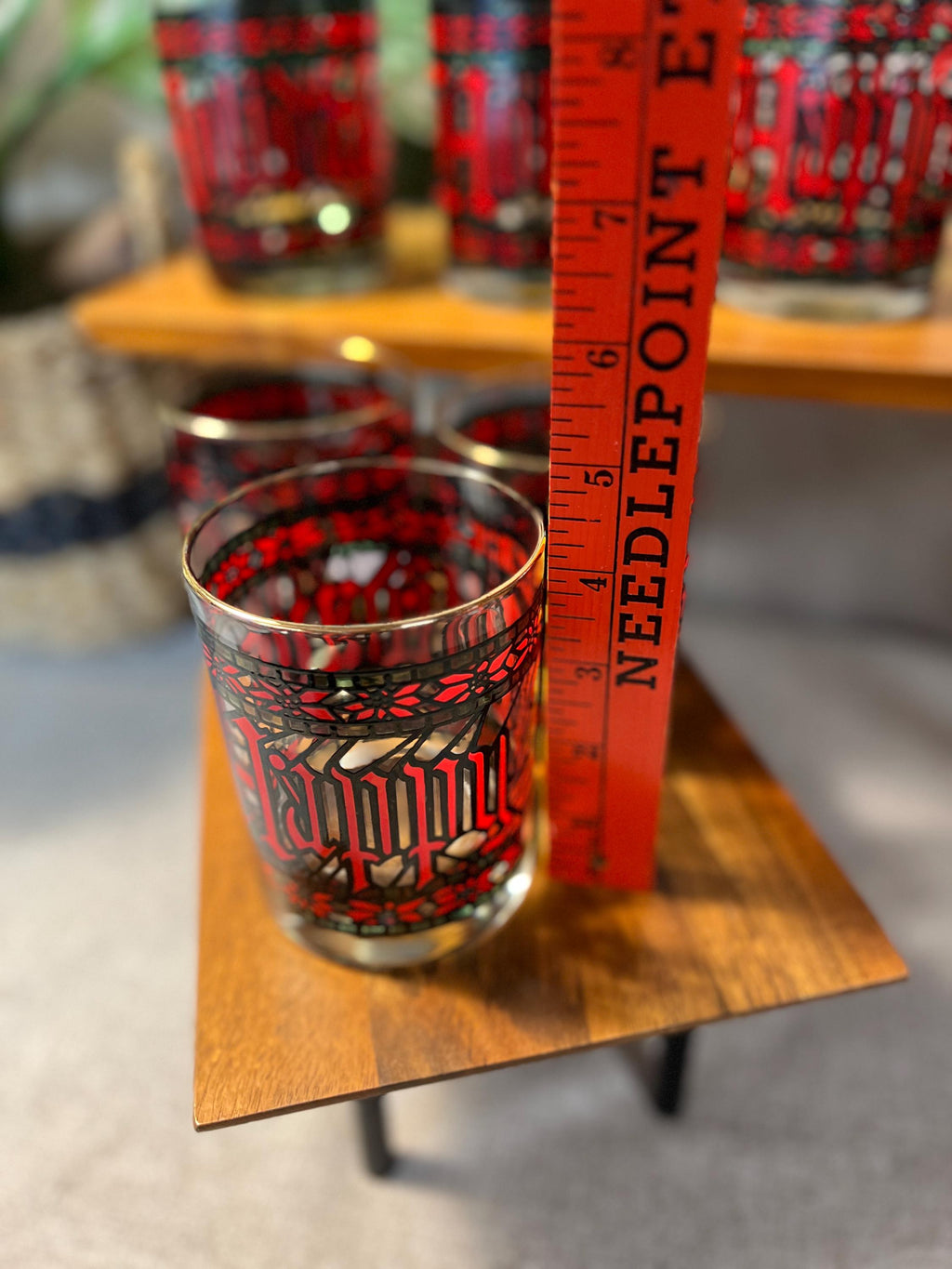 7 Houze Stained Glass Christmas Tumblers — 4" Happy Holidays Glasses