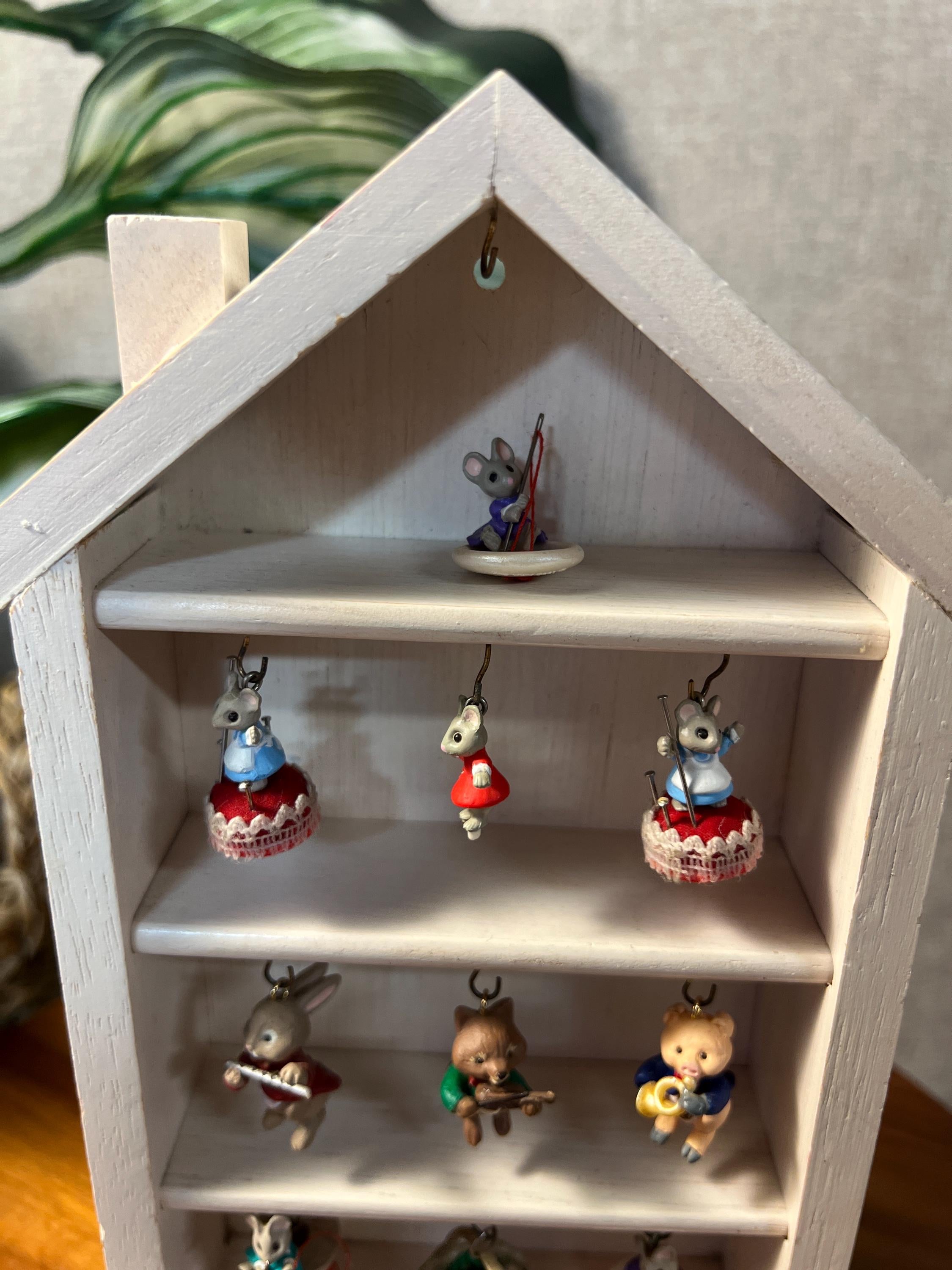 Vintage HALLMARK "Shadow Box Memory House" with 10 Tiny Ornaments; 1990