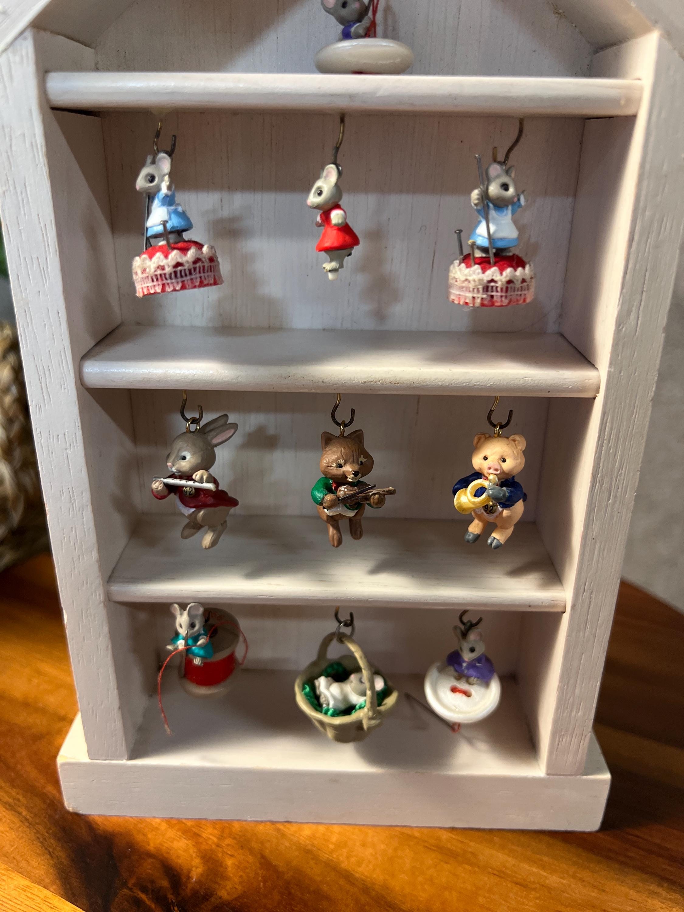 Vintage HALLMARK "Shadow Box Memory House" with 10 Tiny Ornaments; 1990