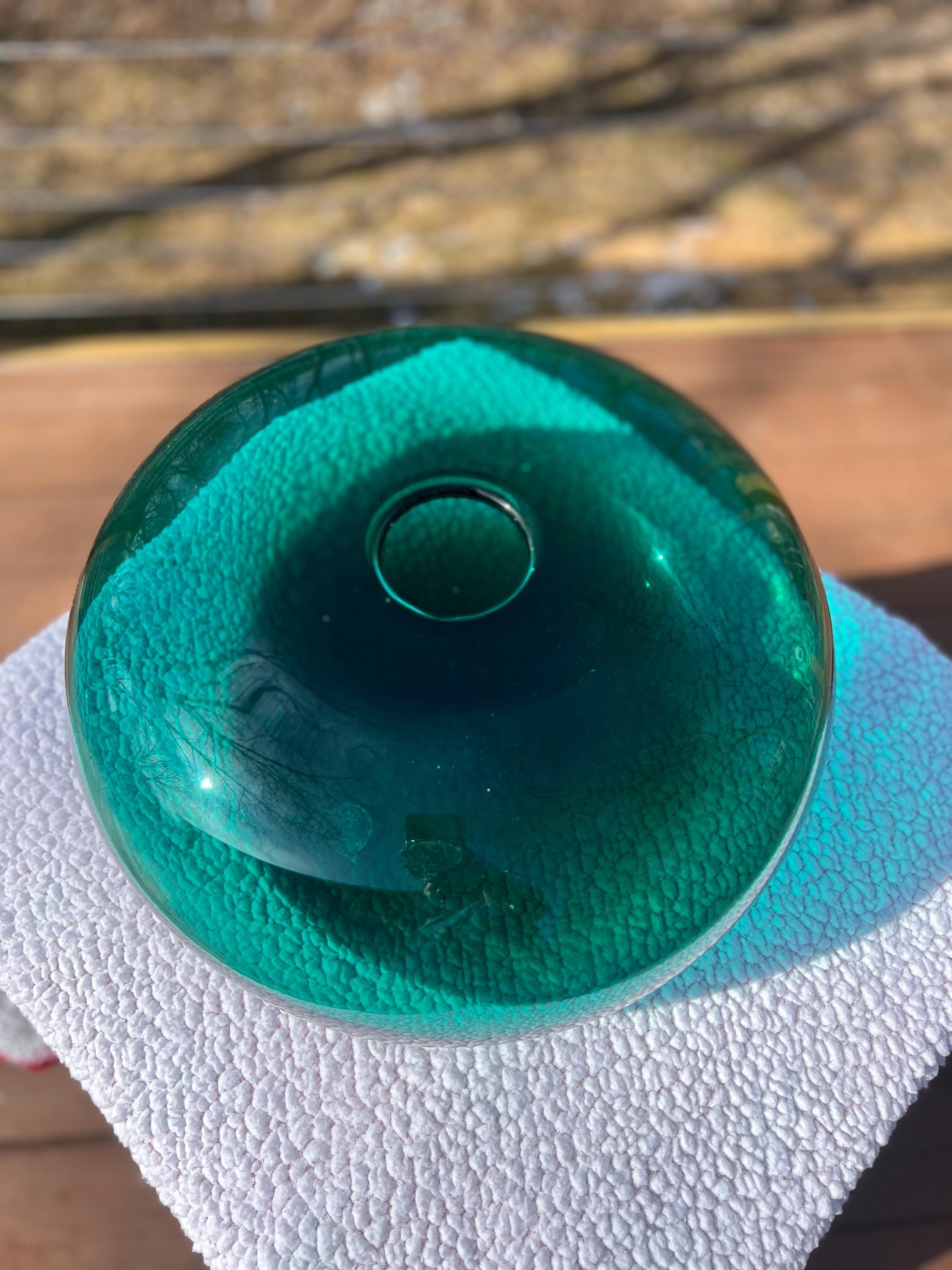 Vintage MCM Emerald Teal Green IKEA Stockholm Flat Orb Donut Vase 1990s 14w x 8.5t