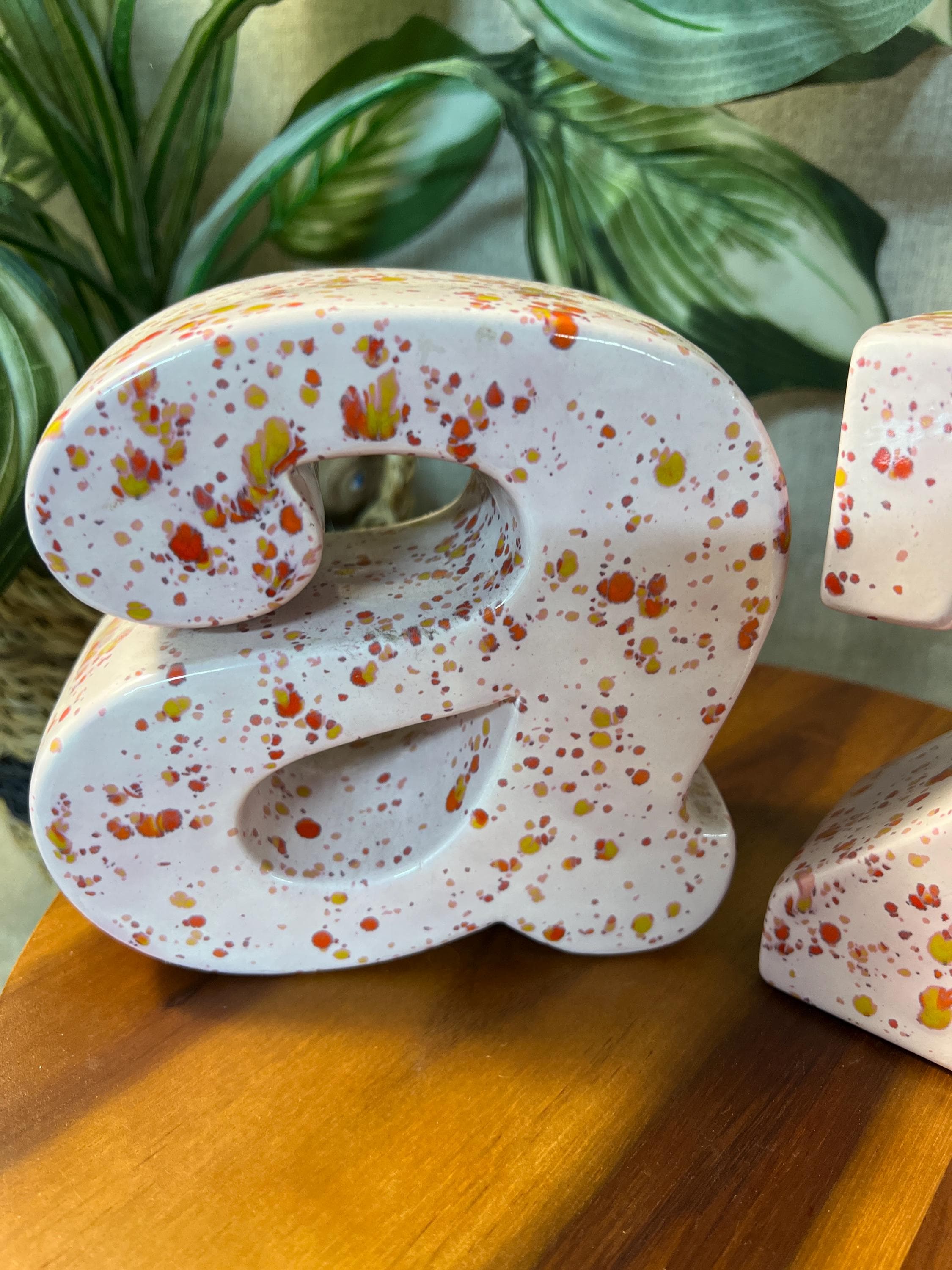 Vintage 1970s Curtis Jere Inspired "A and Z" Ceramic Glazed Fat Letter Bookends Pink glaze with drip glaze