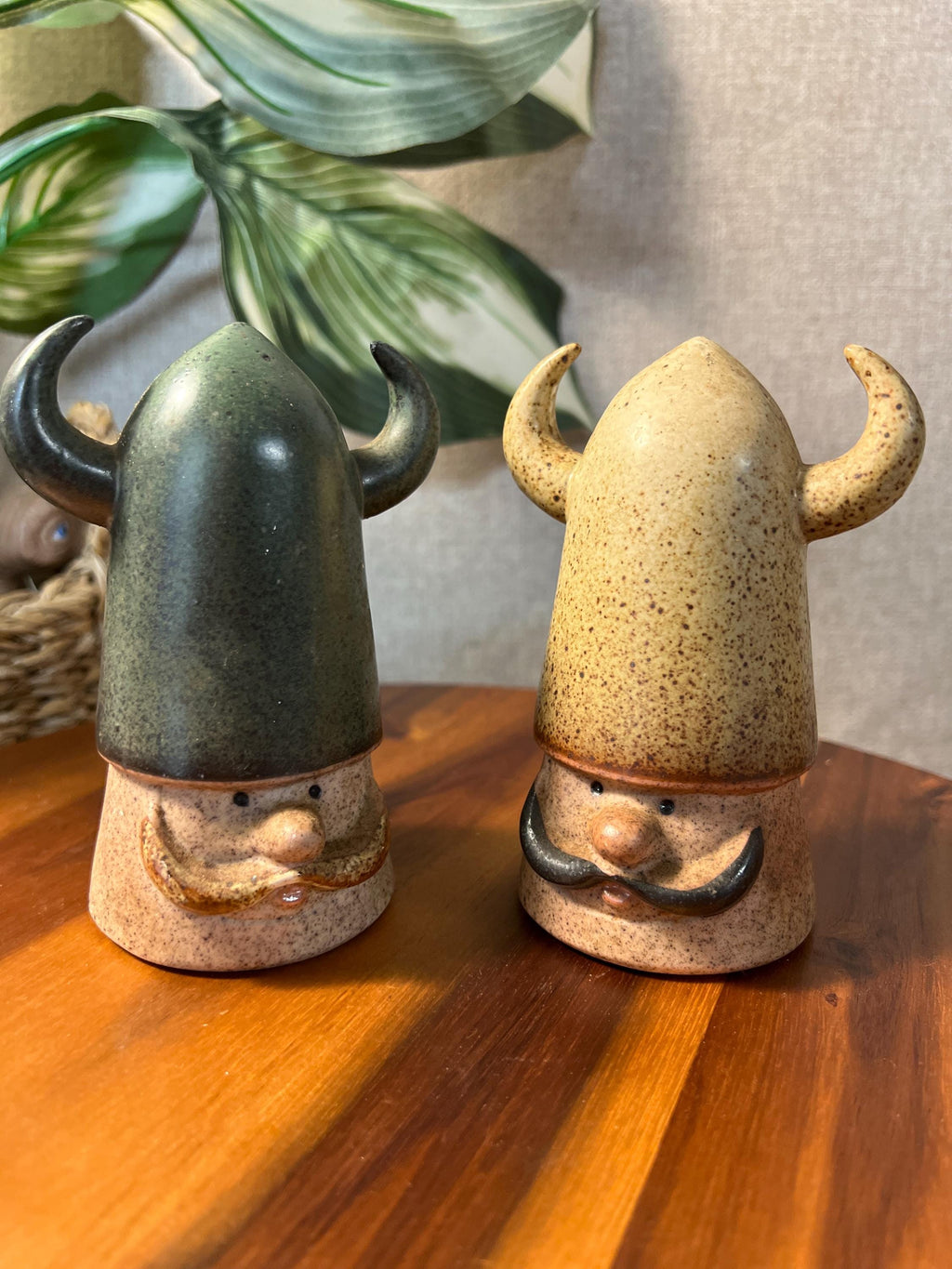 Vintage UTCI Made in Japan Viking Salt Pepper Shakers Horned Pair 5" Tall