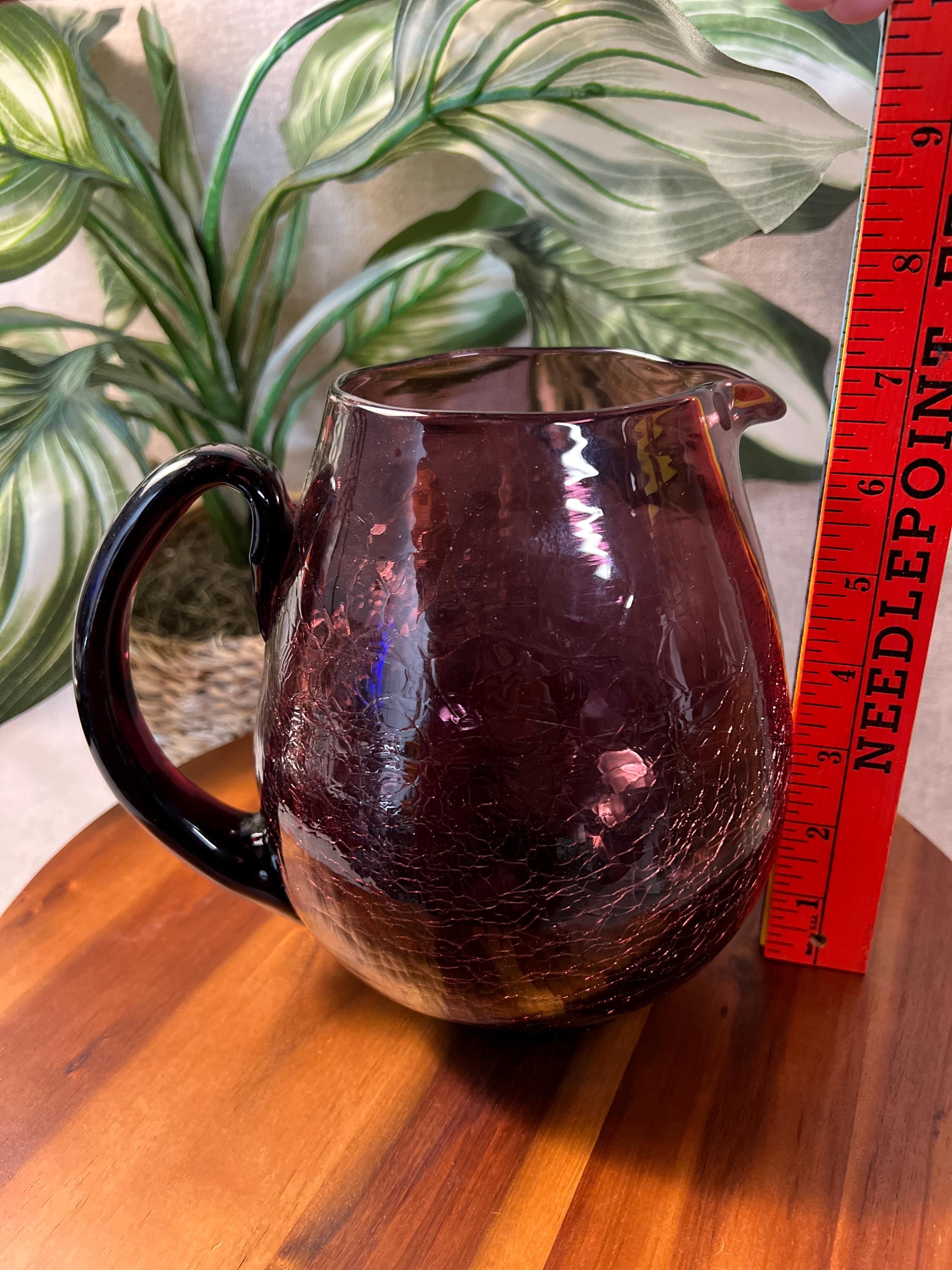 Rainbow or Pilgrim Amethyst Purple CRACKLE Glass PITCHER  6.5" Pitcher