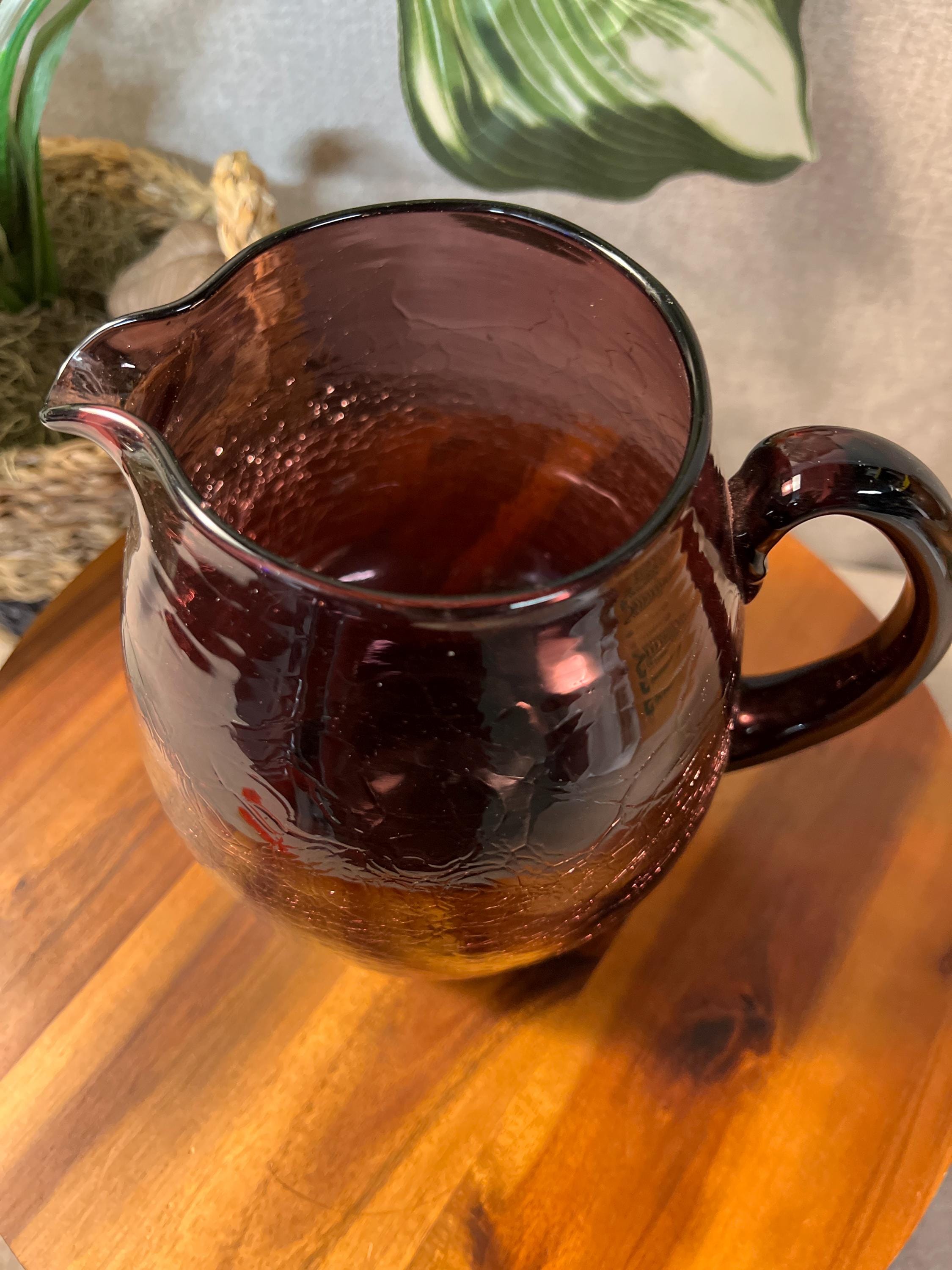 Rainbow or Pilgrim Amethyst Purple CRACKLE Glass PITCHER  6.5" Pitcher
