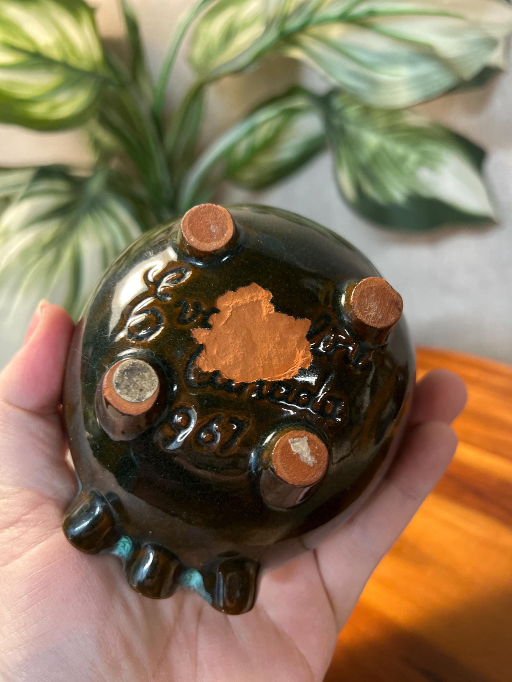 Vintage Drip Glaze Pottery Footed Ashtray 5 Evangeline Canada Trinket Bowl