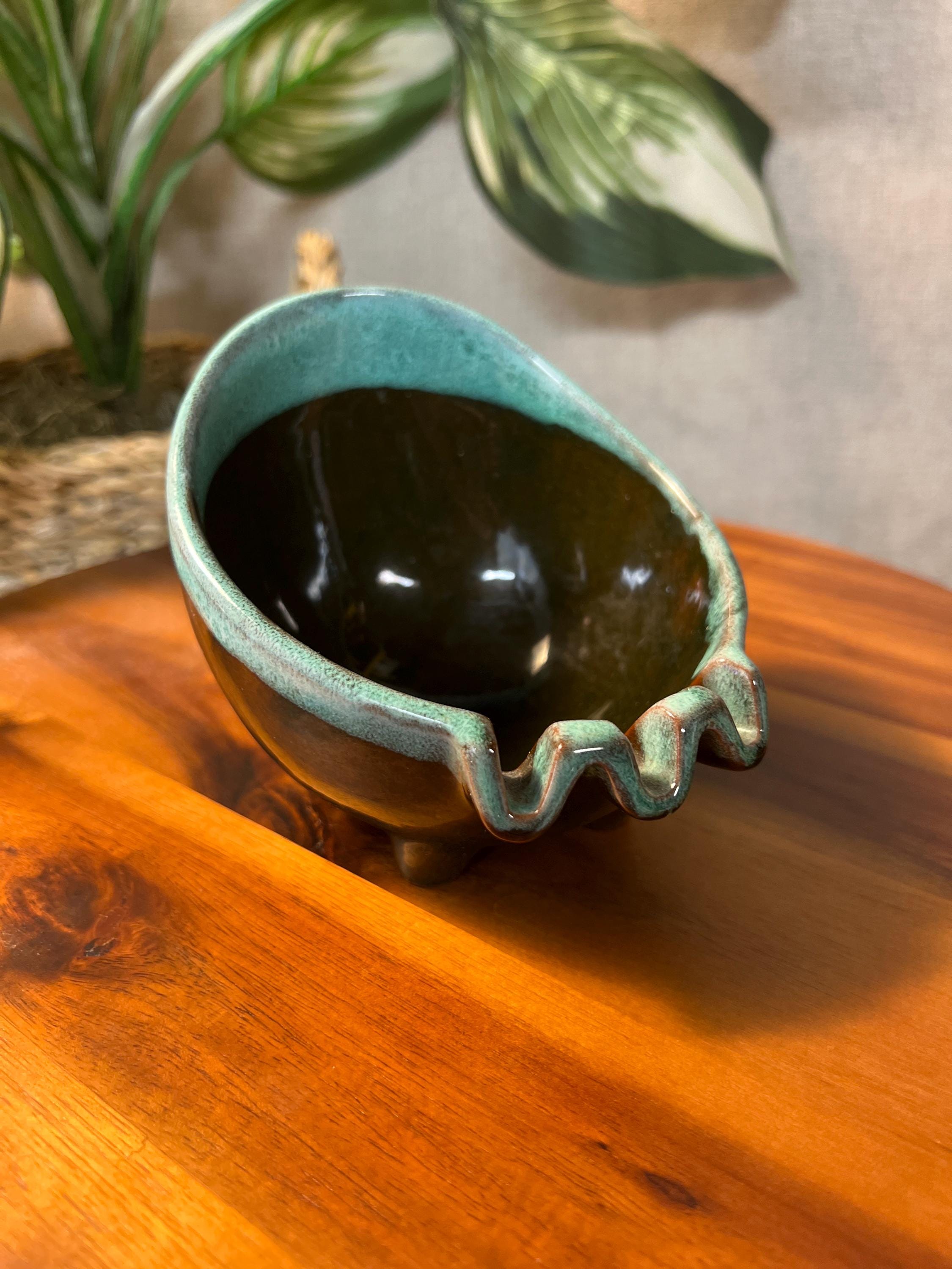 Vintage Drip Glaze Pottery Footed Ashtray 5 Evangeline Canada Trinket Bowl