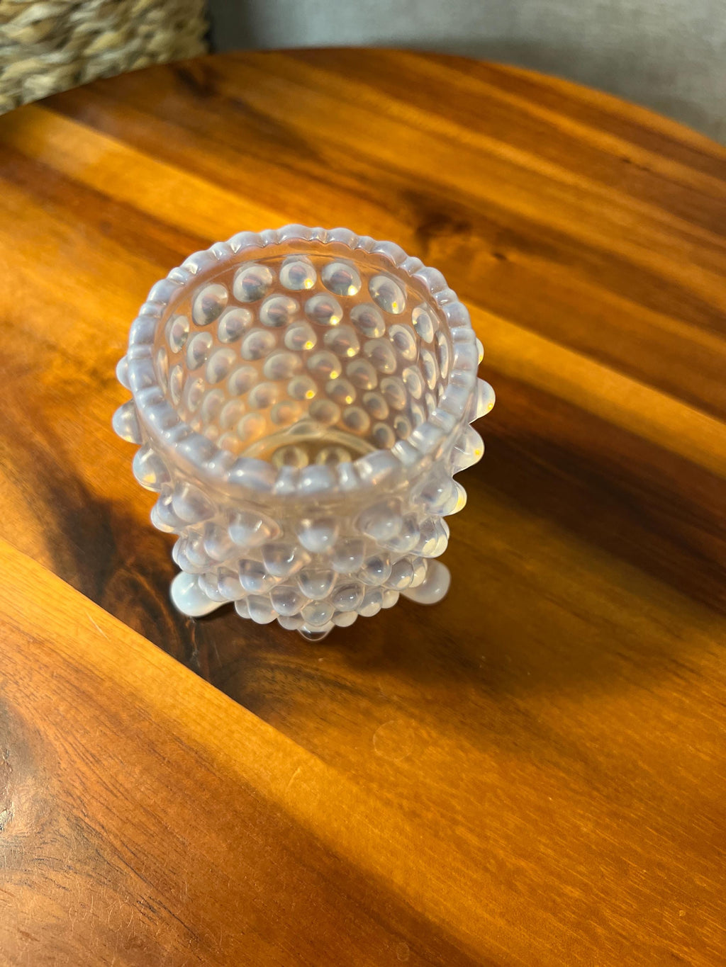 A.J. Beatty Opalescent Hobnail Toothpick Holder — Antique Footed Glass