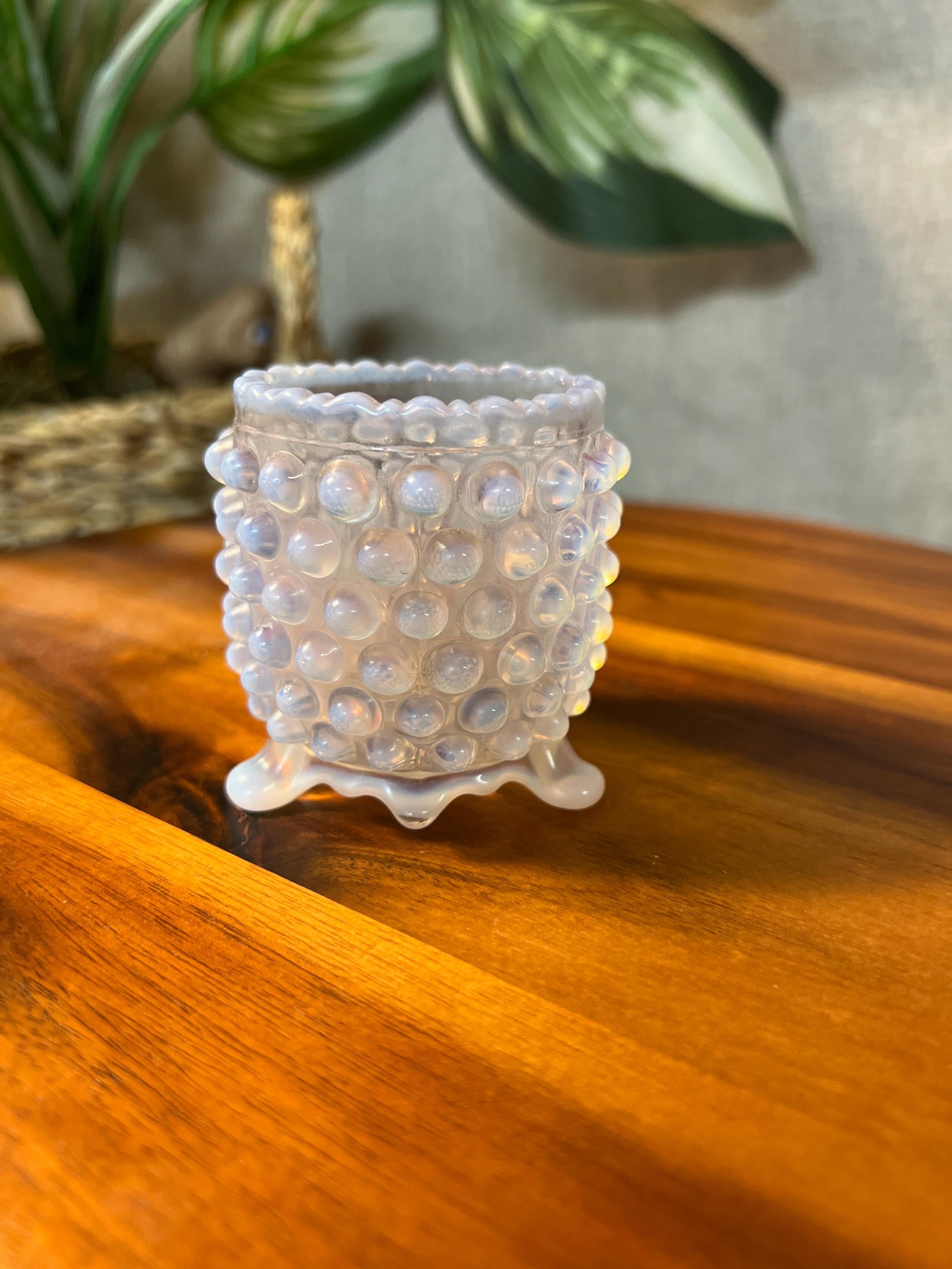 A.J. Beatty Opalescent Hobnail Toothpick Holder — Antique Footed Glass