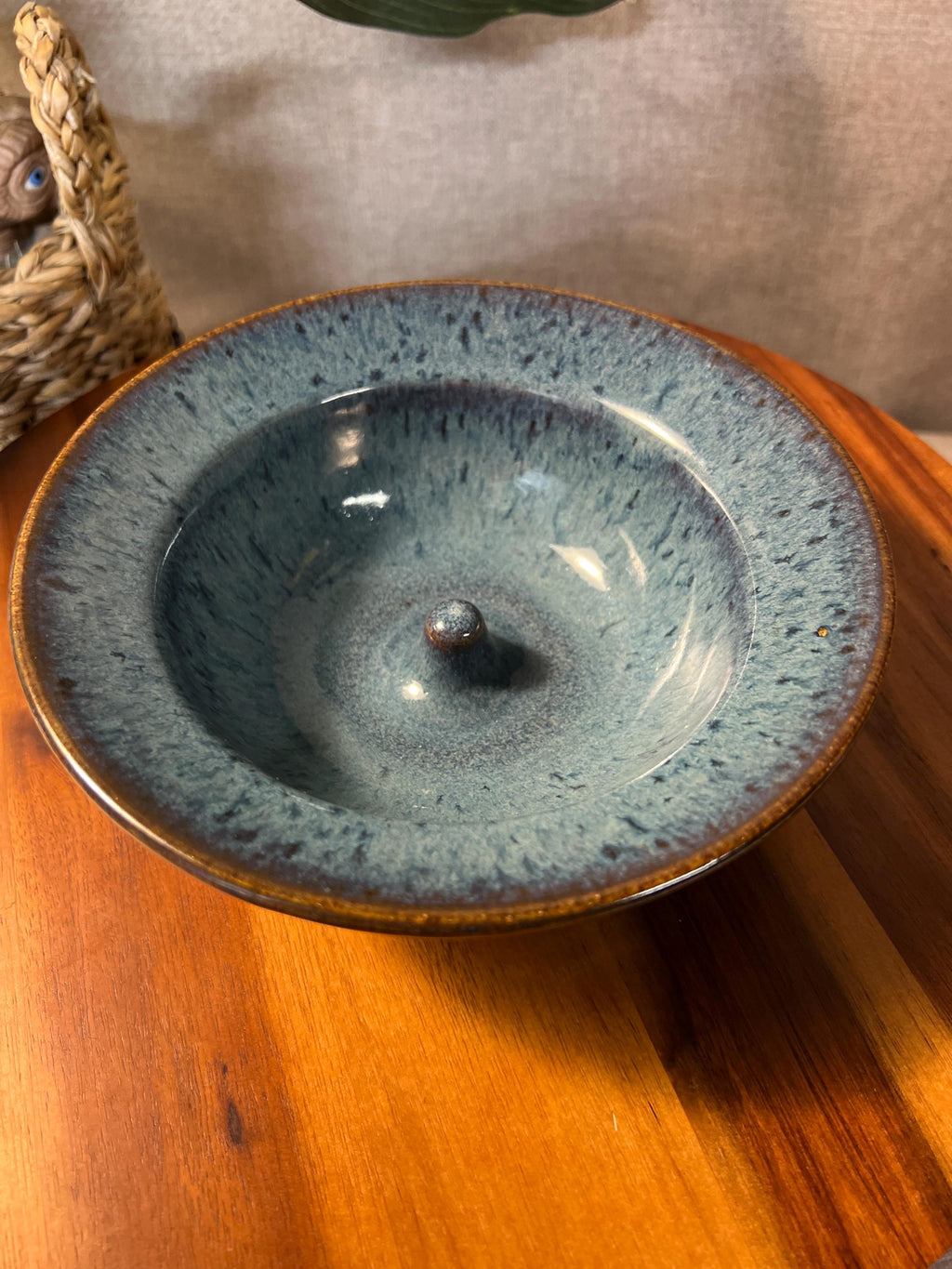 Artist Studio Pottery Bowl Apple Baker Dish Artist Signed Blue/Green Glaze