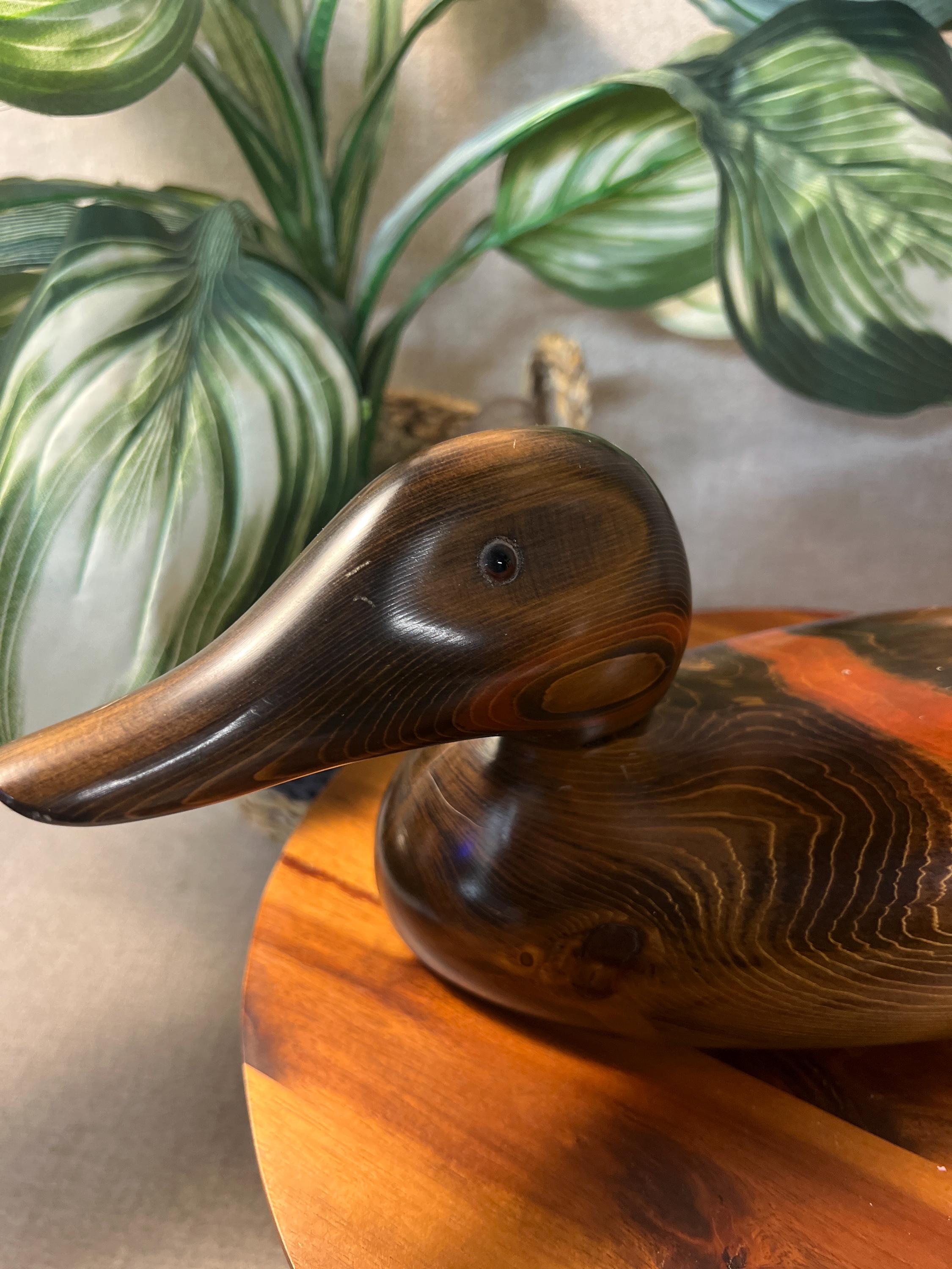 Bundy Decorative Duck Sculpture with Orange Swirls | Handcrafted Duck Figurine