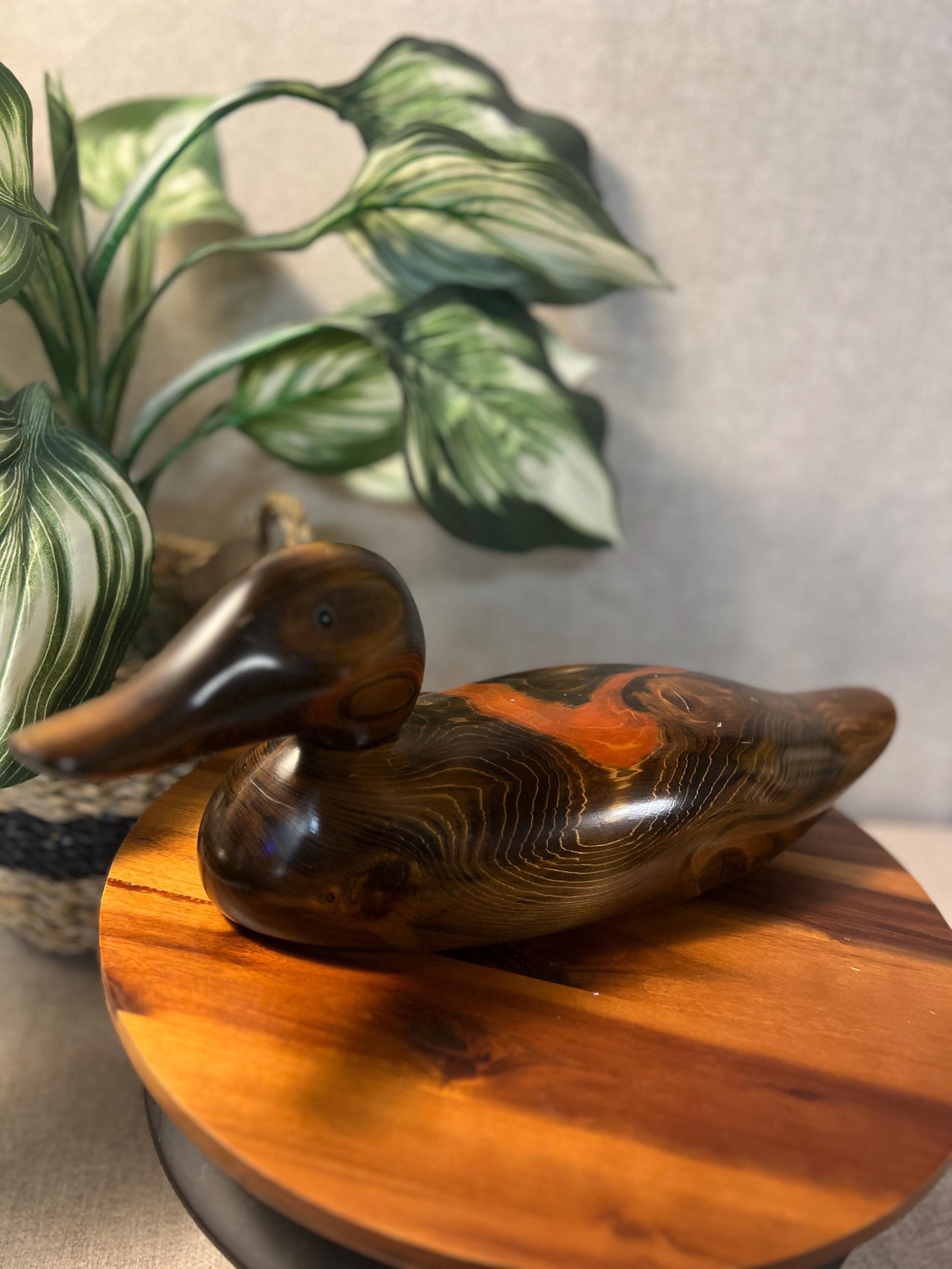 Bundy Decorative Duck Sculpture with Orange Swirls | Handcrafted Duck Figurine