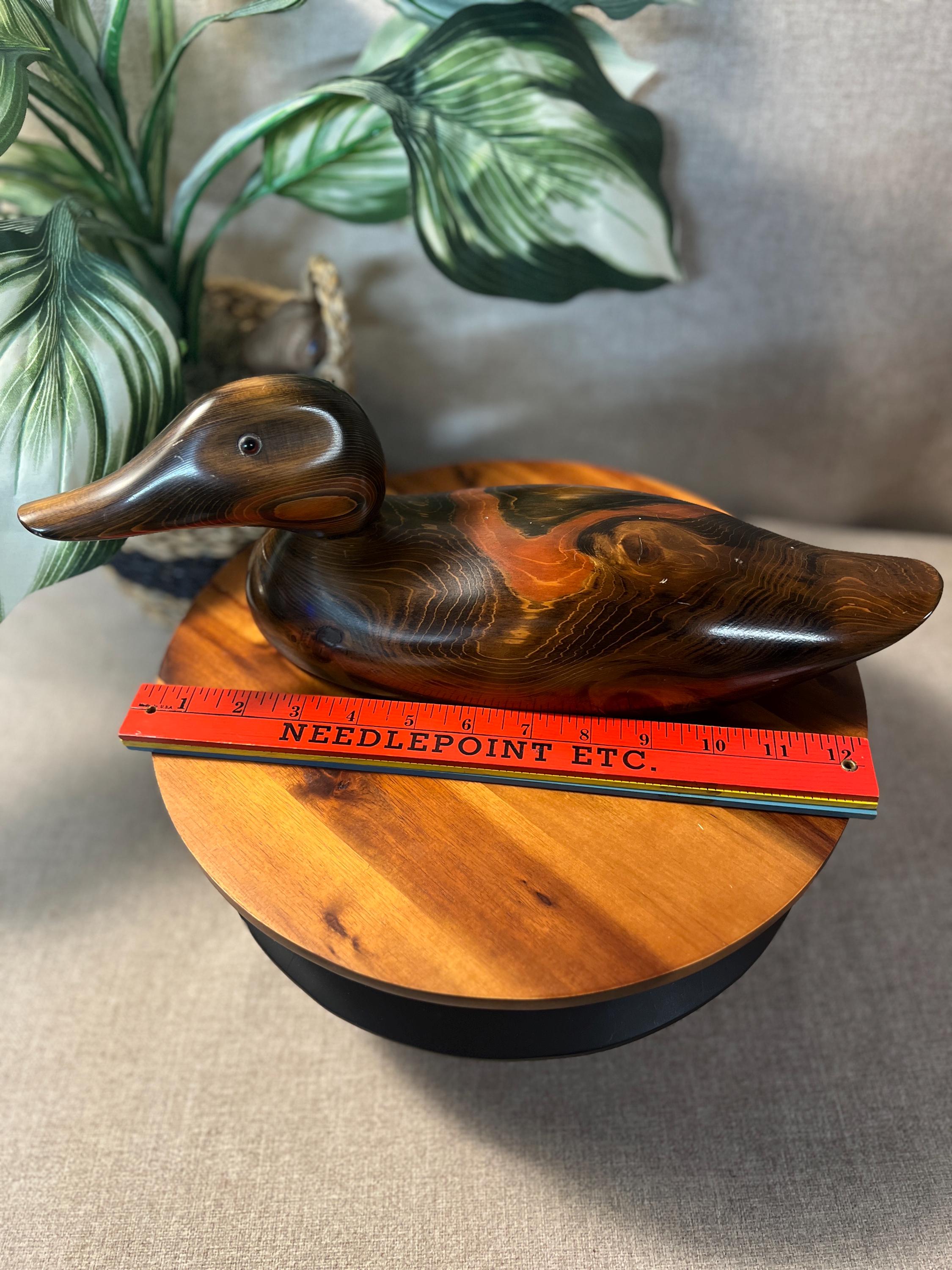 Bundy Decorative Duck Sculpture with Orange Swirls | Handcrafted Duck Figurine