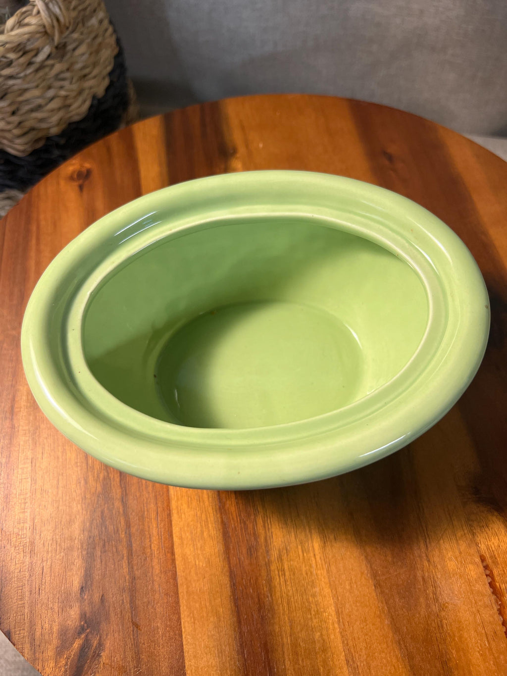 Vintage Hallmark Green Basket Weave Bowl with Bunny Lid