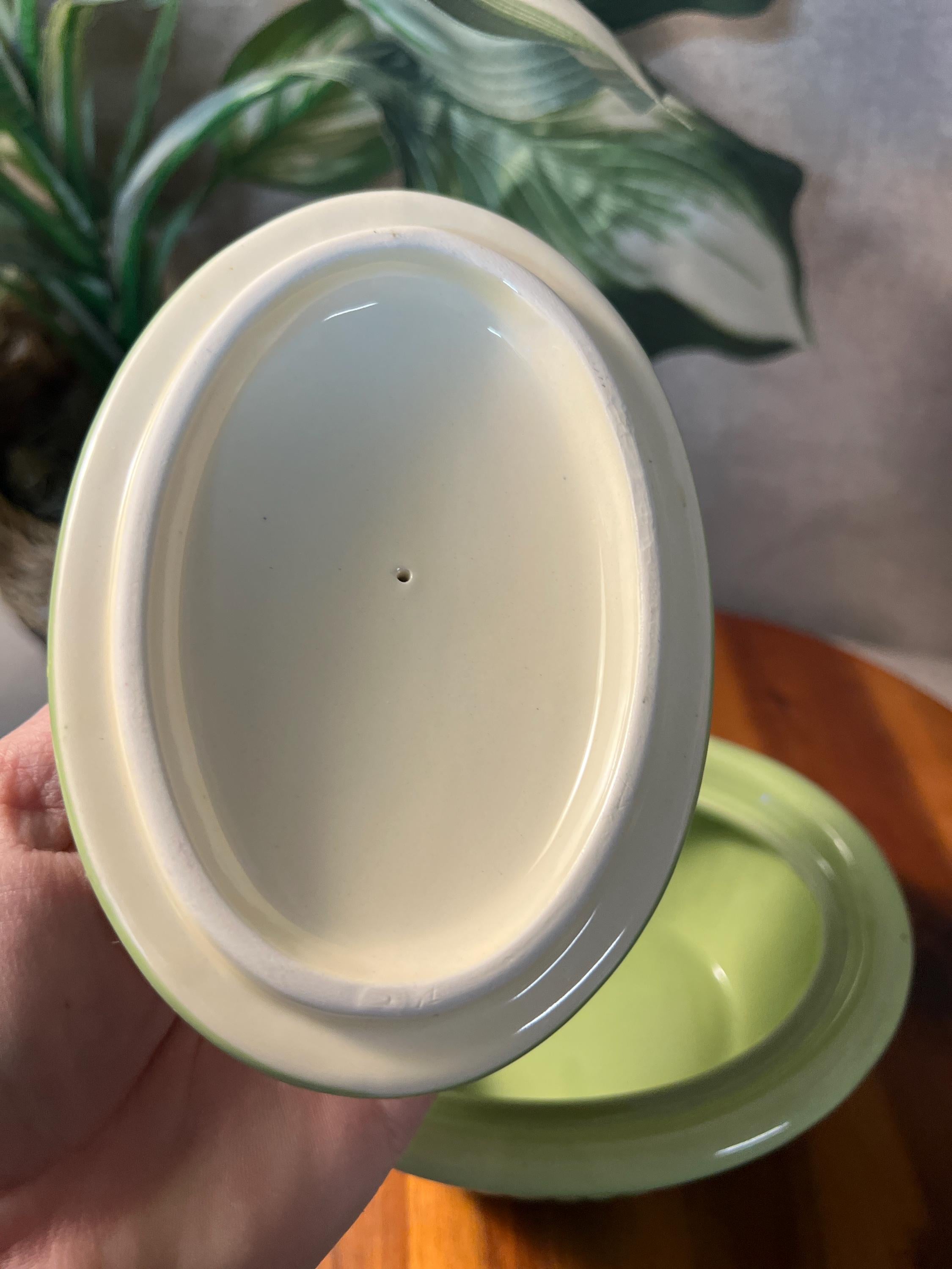 Vintage Hallmark Green Basket Weave Bowl with Bunny Lid