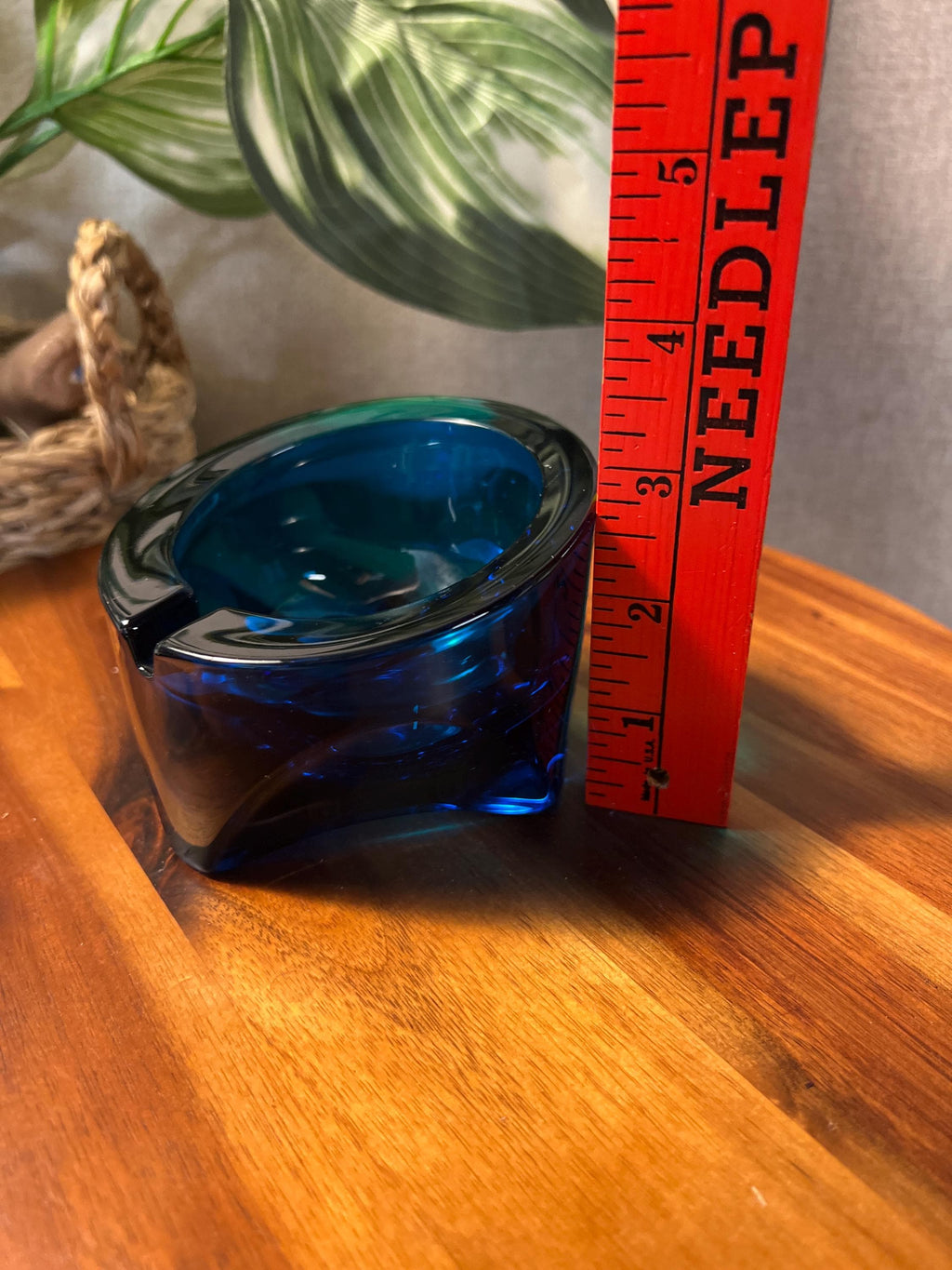 Viking Glass Vintage MCM 1960s "Epic" Slanted Orb Ashtray " Bluenique" Glass