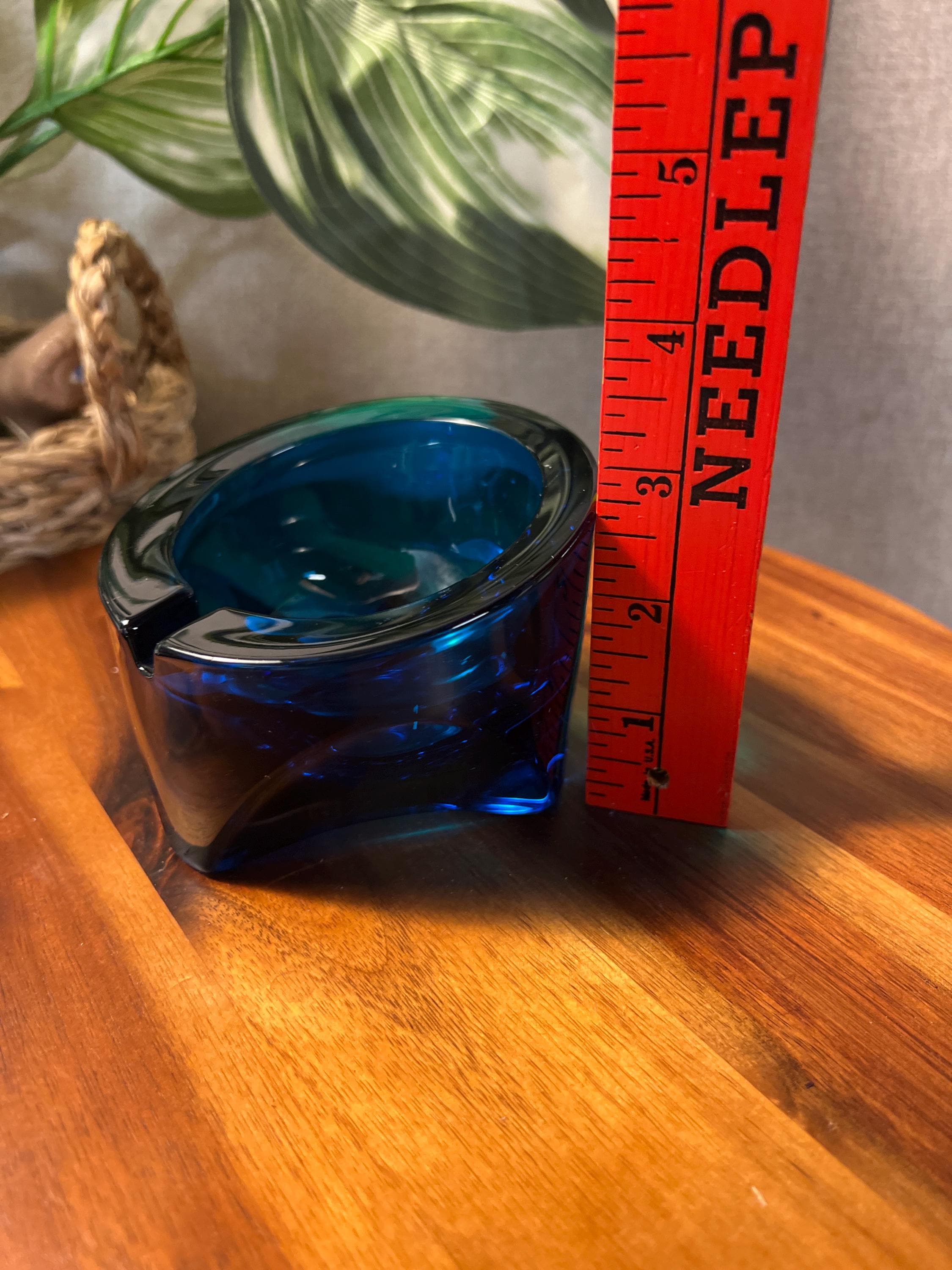 Viking Glass Vintage MCM 1960s "Epic" Slanted Orb Ashtray " Bluenique" Glass