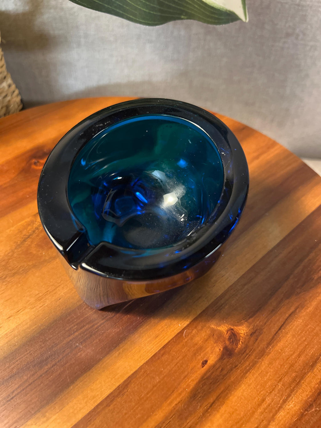 Viking Glass Vintage MCM 1960s "Epic" Slanted Orb Ashtray " Bluenique" Glass