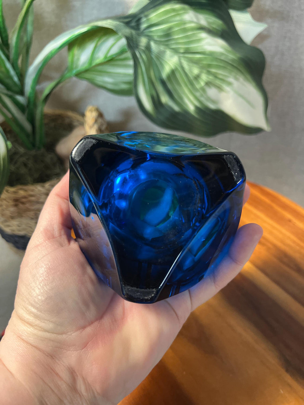 Viking Glass Vintage MCM 1960s "Epic" Slanted Orb Ashtray " Bluenique" Glass