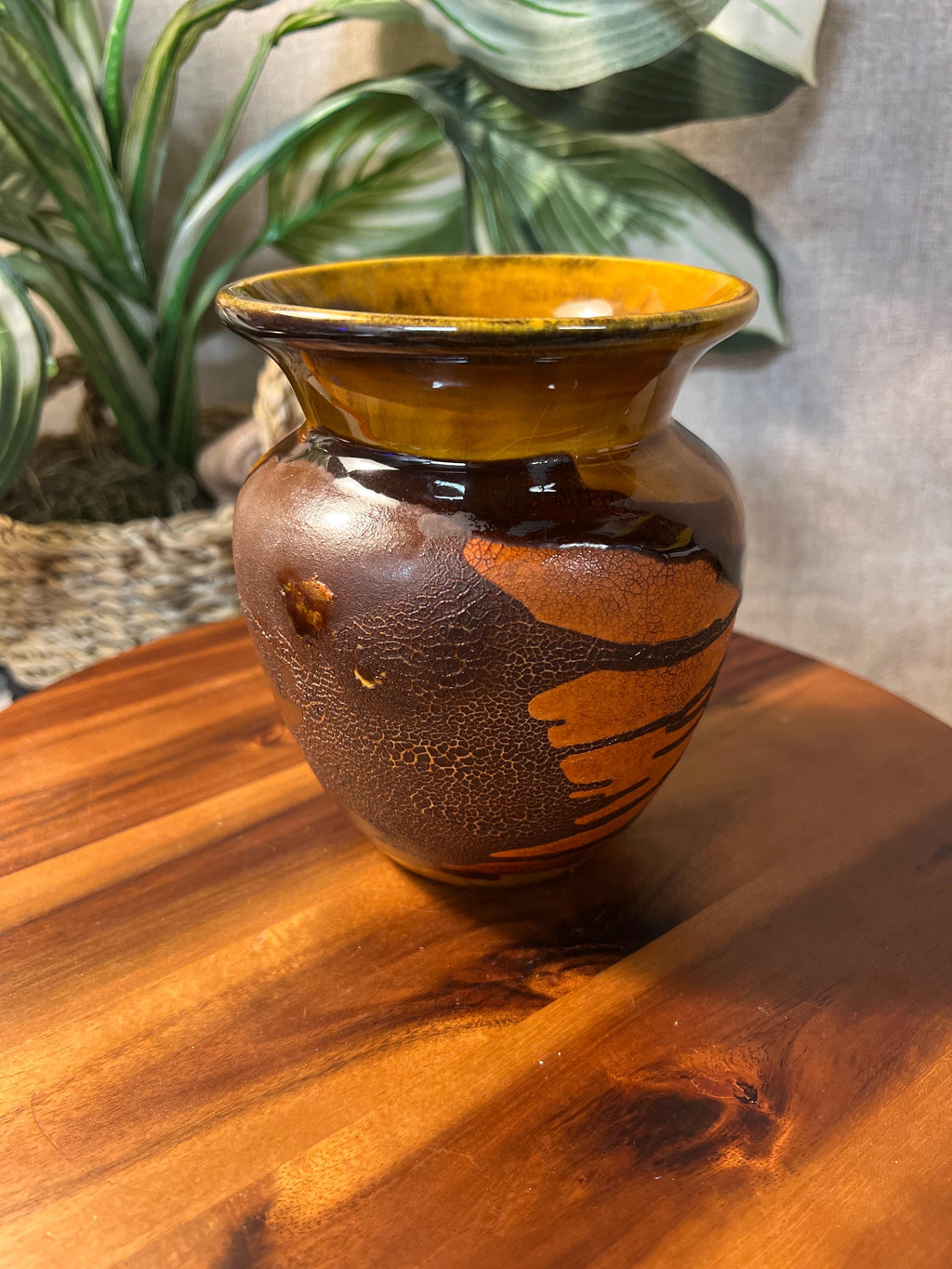 Mid Century Royal Haeger Earth Wrap Vase, 1970s Orange Peel Glaze Pottery, Brown