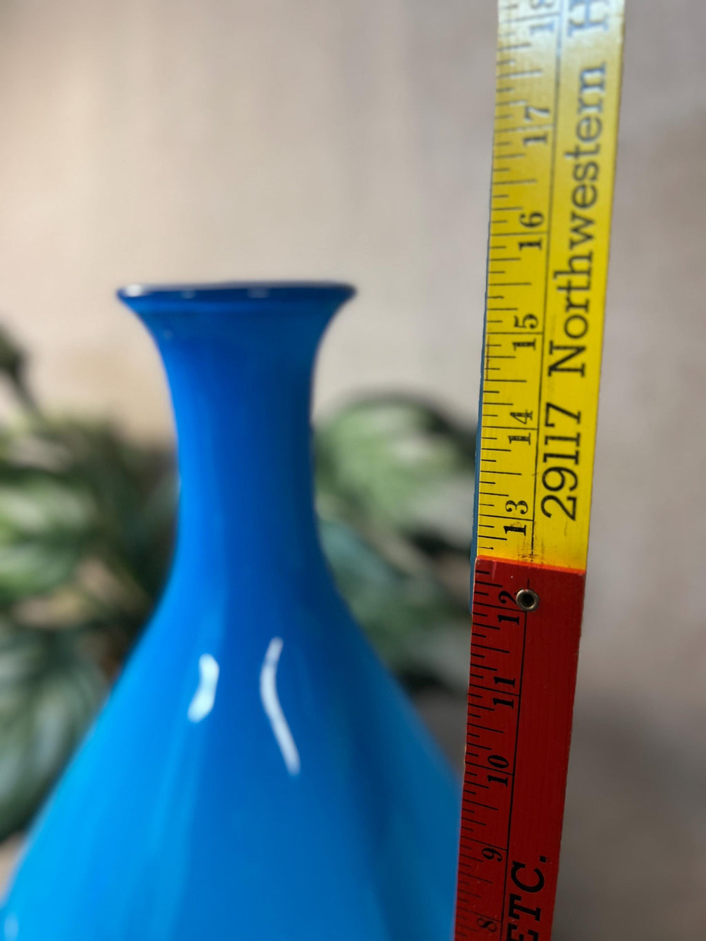 Vintage Mid Century Cased Glass Vase Blue MCM Possibly Holmegaard 15.5