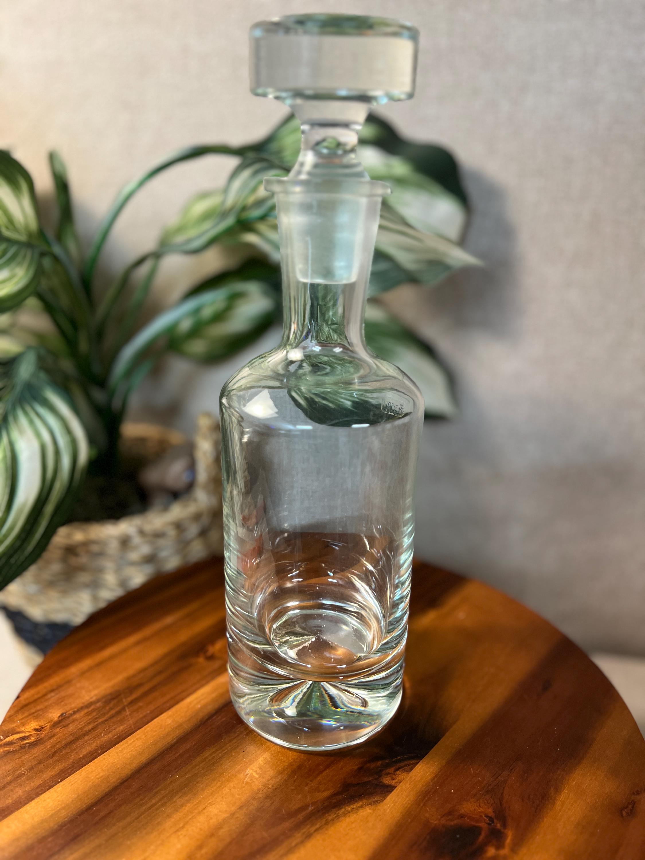 Vintage Krosno Poland Clear Glass Decanter w/Stopper - Heavy