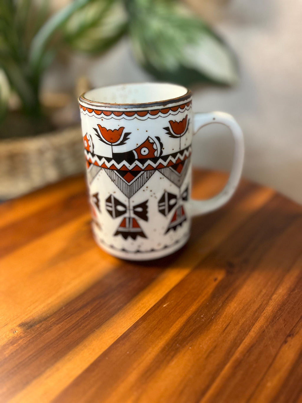 Otagiri Pottery Coffee Tea Mug Cup Southwestern Aztec Orange Brown