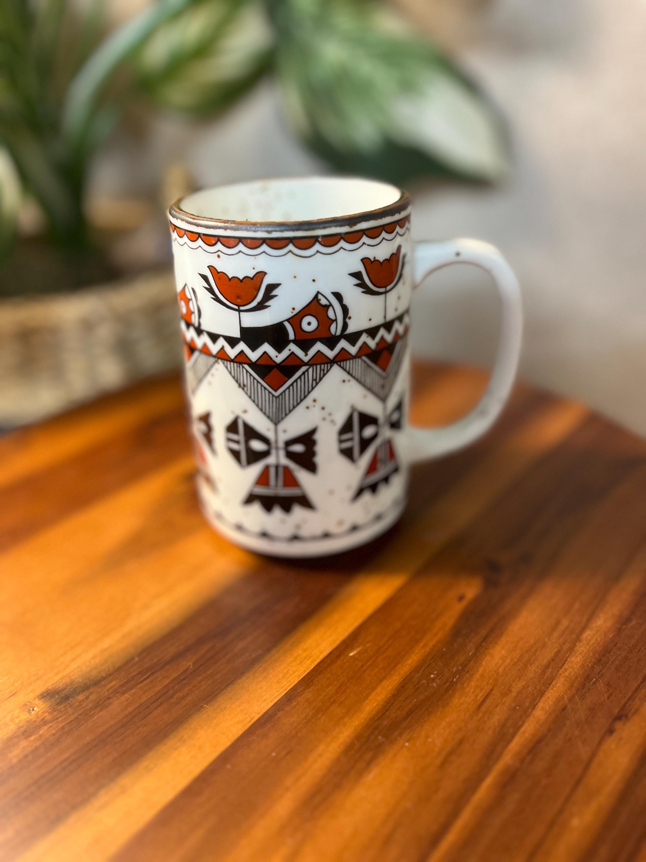 Otagiri Pottery Coffee Tea Mug Cup Southwestern Aztec Orange Brown