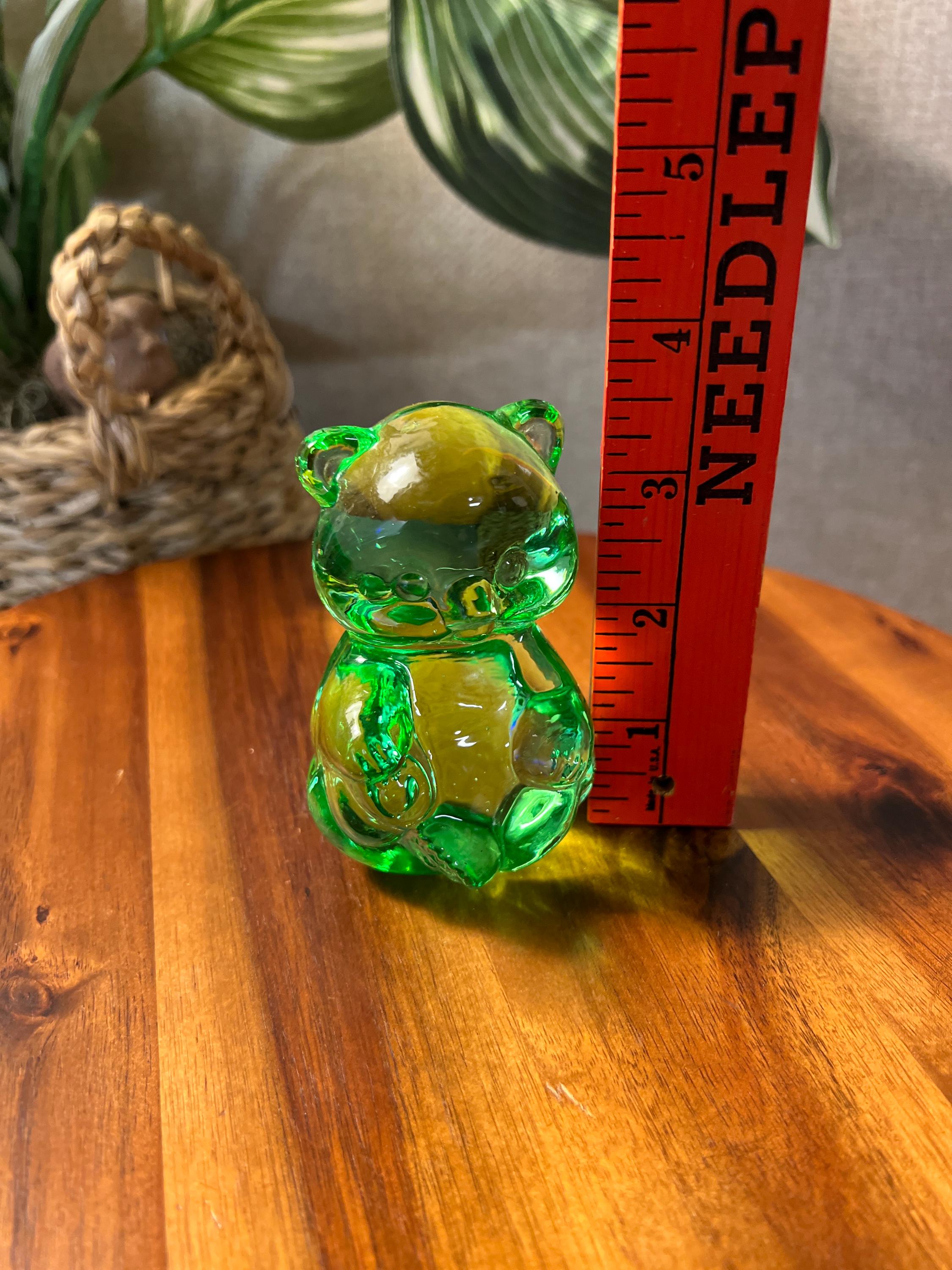 Fenton Lime Green Art Glass Sitting Bear Cub