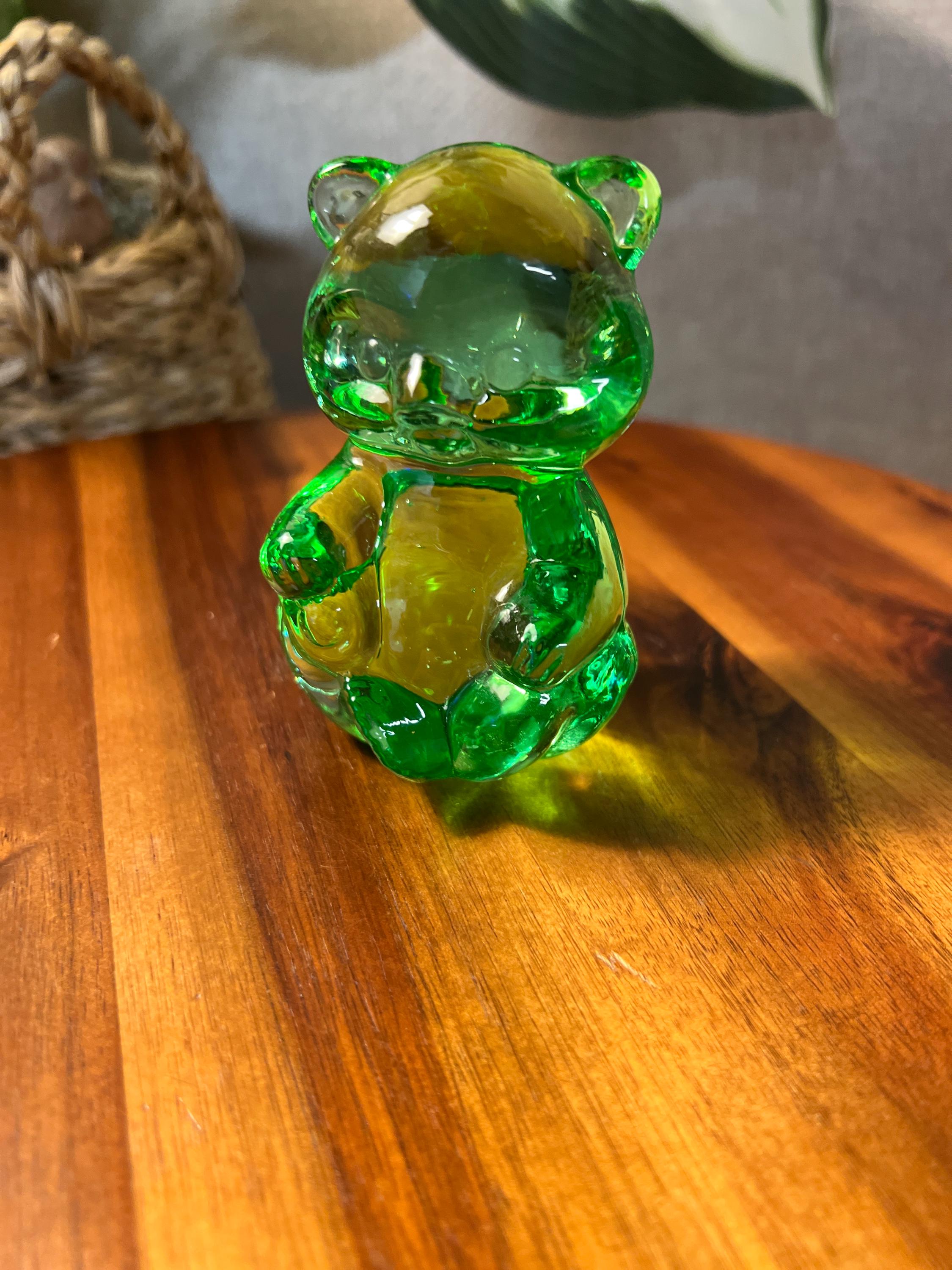 Fenton Lime Green Art Glass Sitting Bear Cub
