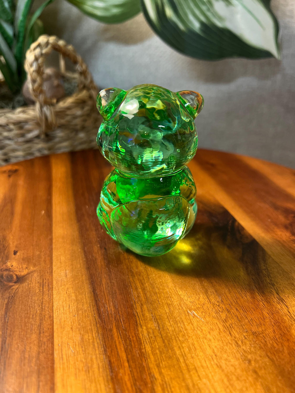 Fenton Lime Green Art Glass Sitting Bear Cub