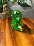 Fenton Lime Green Art Glass Sitting Bear Cub
