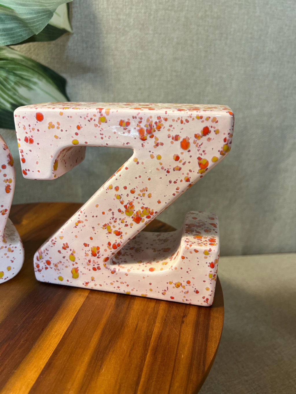 Vintage 1970s Curtis Jere Inspired "A and Z" Ceramic Glazed Fat Letter Bookends Pink glaze with drip glaze