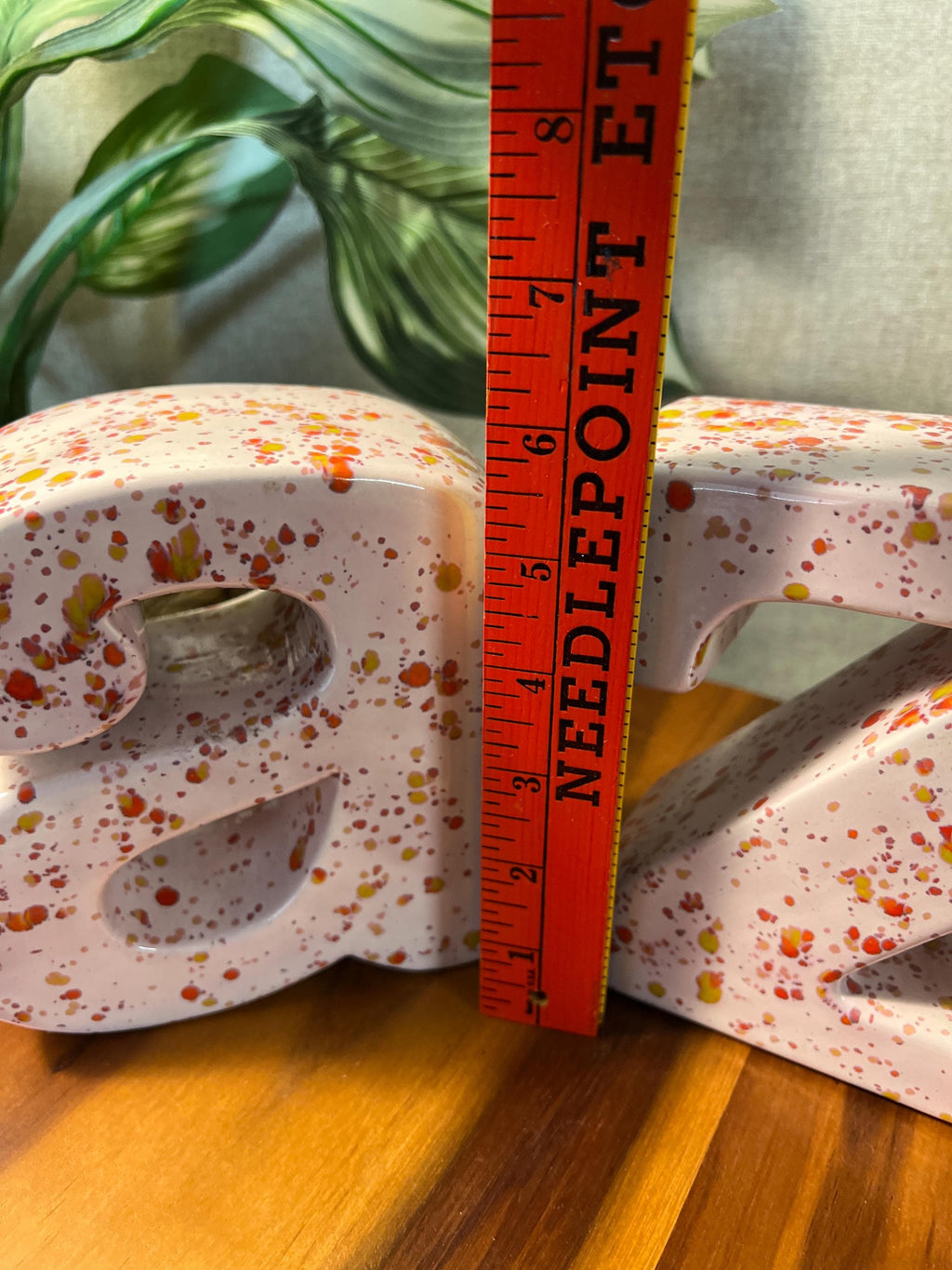Vintage 1970s Curtis Jere Inspired "A and Z" Ceramic Glazed Fat Letter Bookends Pink glaze with drip glaze