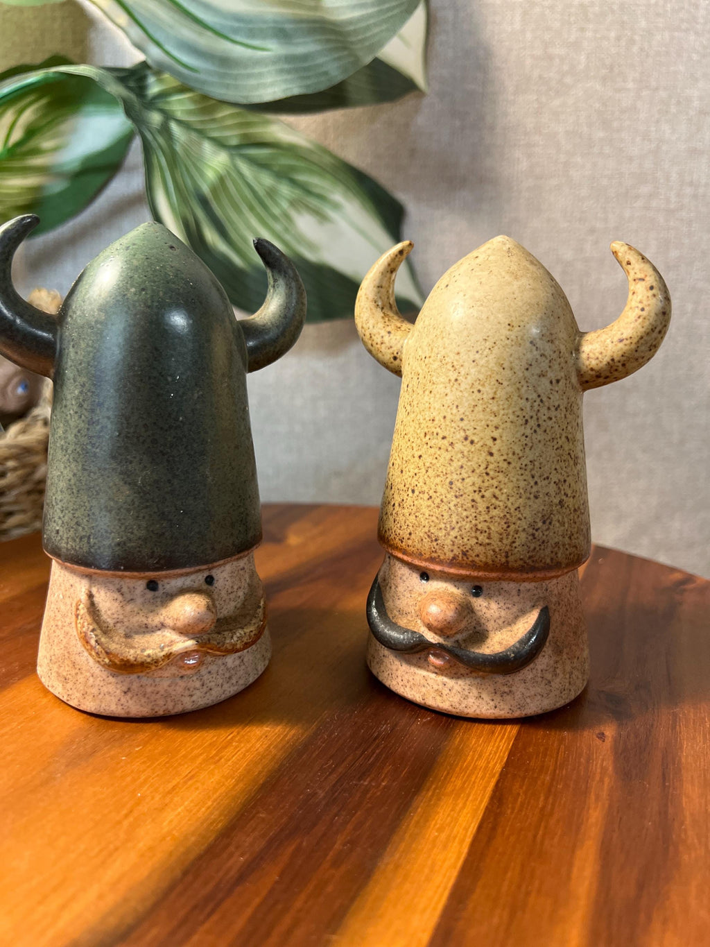 Vintage UTCI Made in Japan Viking Salt Pepper Shakers Horned Pair 5" Tall