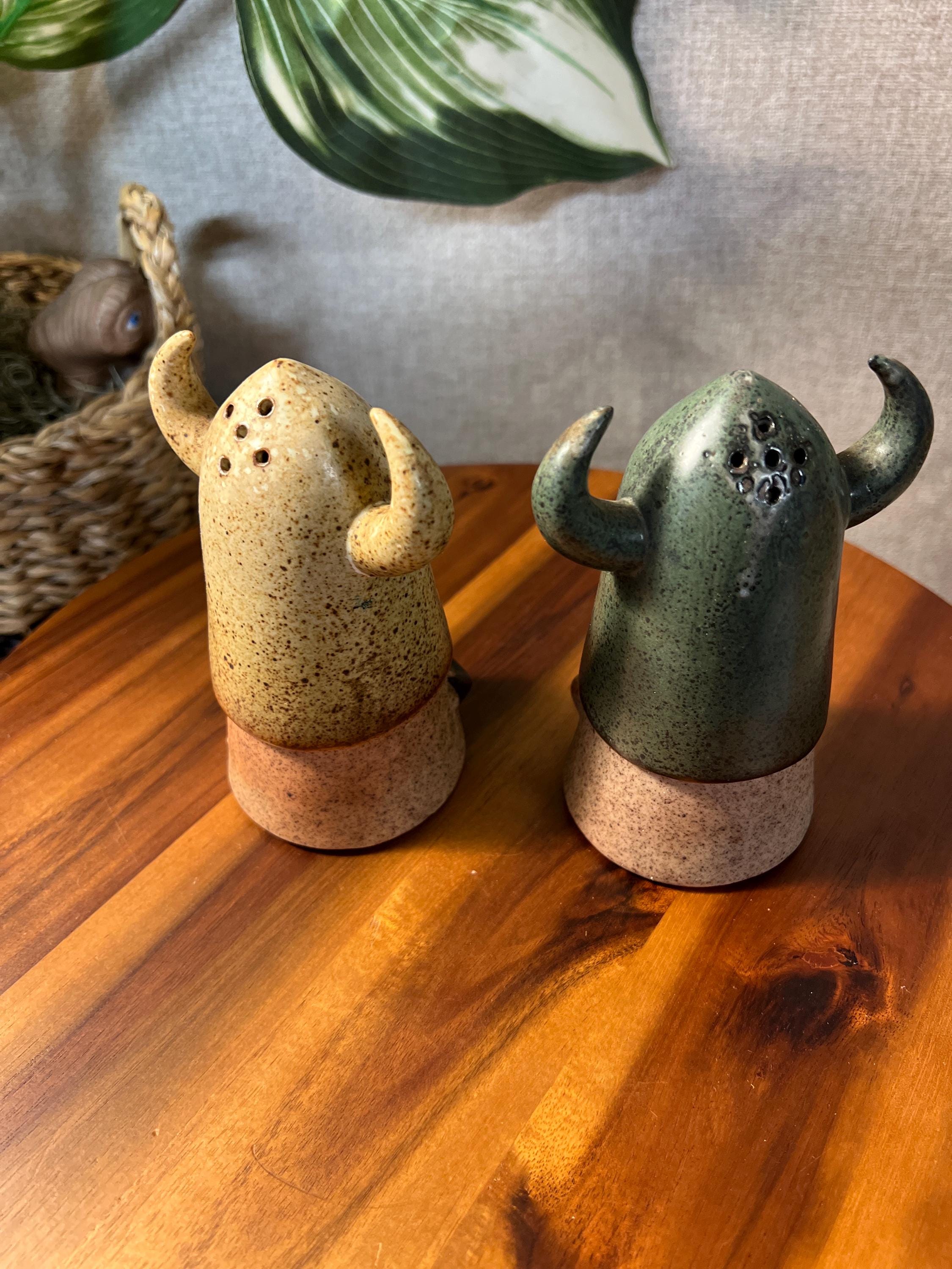 Vintage UTCI Made in Japan Viking Salt Pepper Shakers Horned Pair 5" Tall