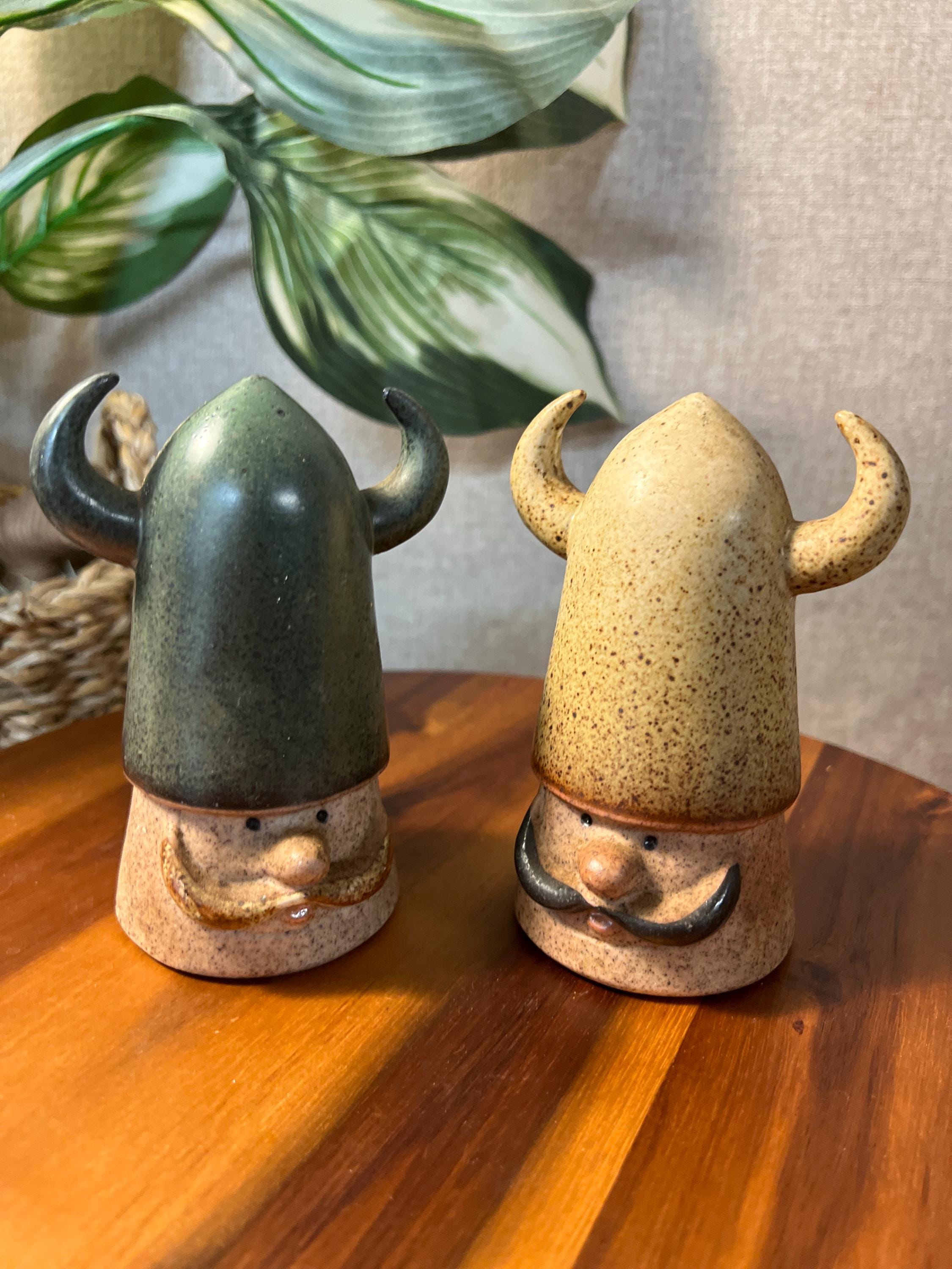 Vintage UTCI Made in Japan Viking Salt Pepper Shakers Horned Pair 5" Tall