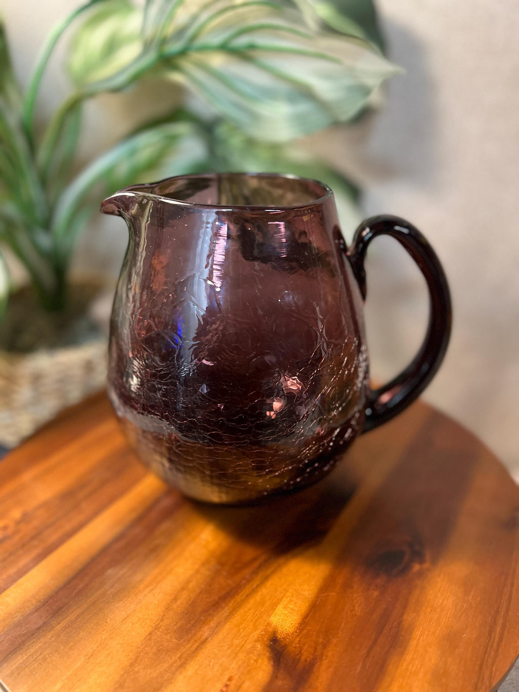 Rainbow or Pilgrim Amethyst Purple CRACKLE Glass PITCHER  6.5" Pitcher
