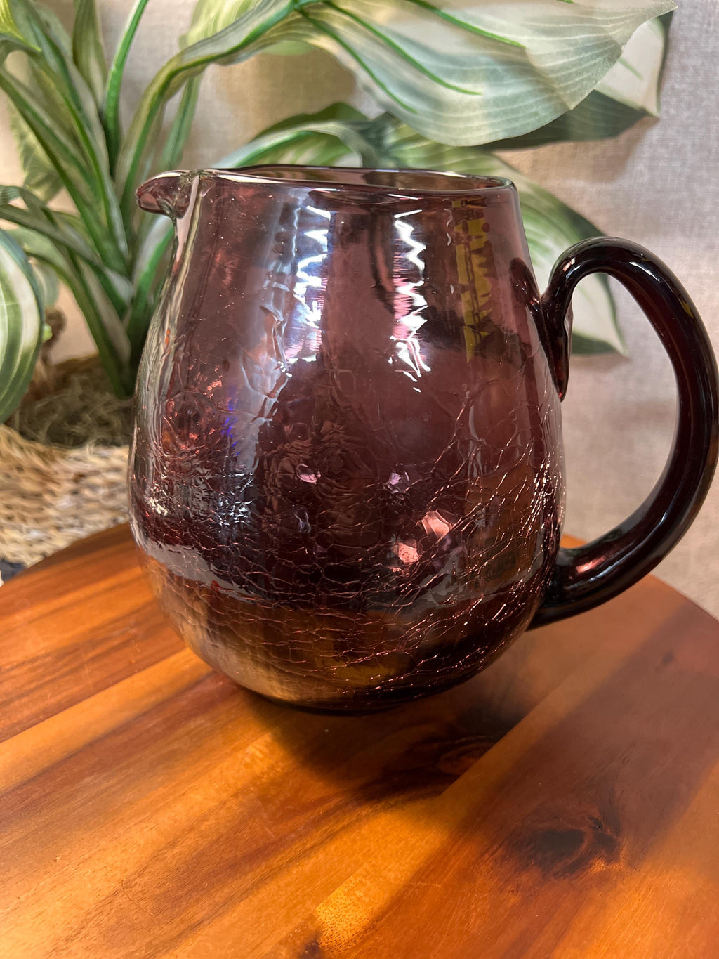 Rainbow or Pilgrim Amethyst Purple CRACKLE Glass PITCHER  6.5" Pitcher