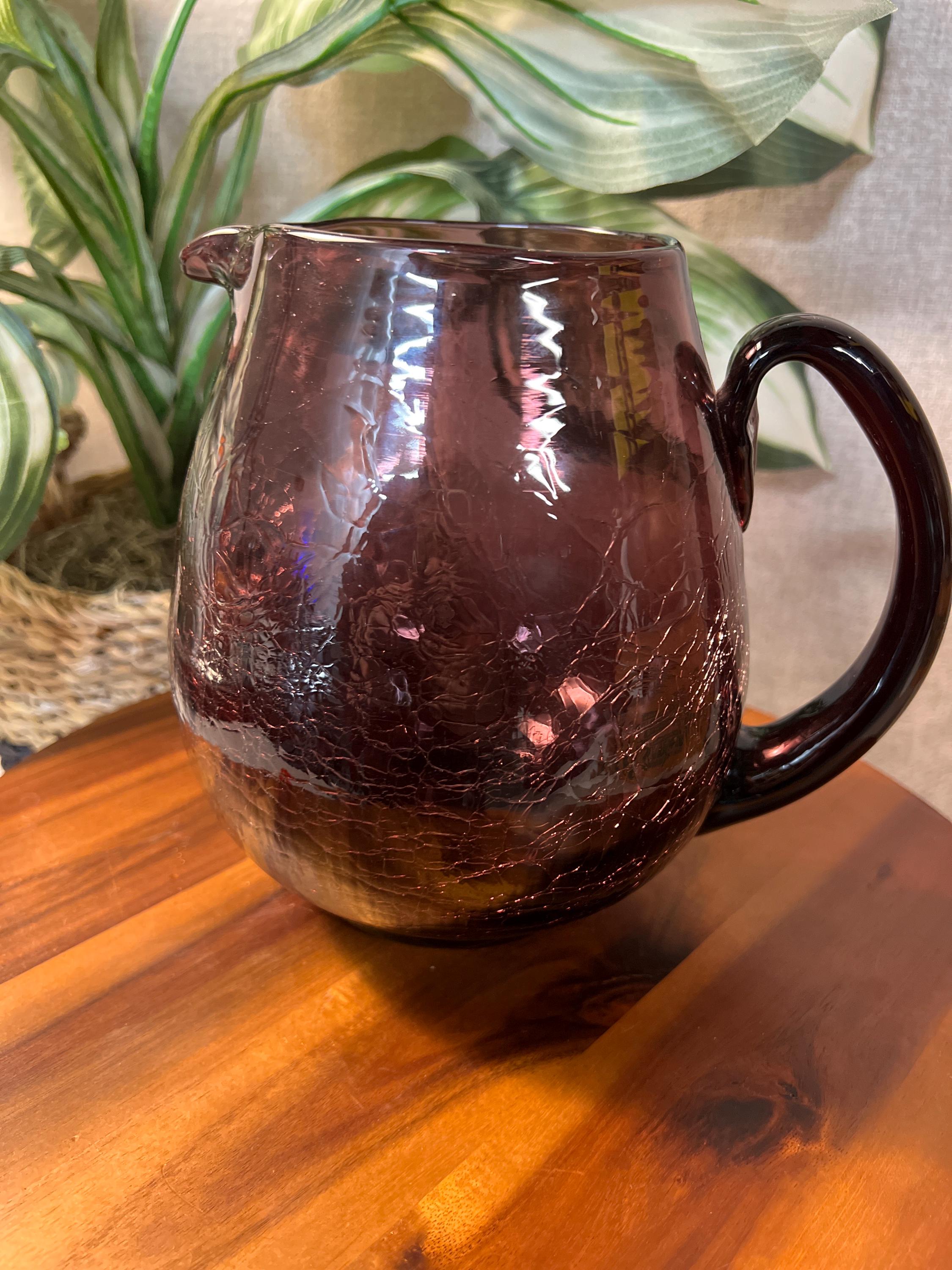 Rainbow or Pilgrim Amethyst Purple CRACKLE Glass PITCHER  6.5" Pitcher