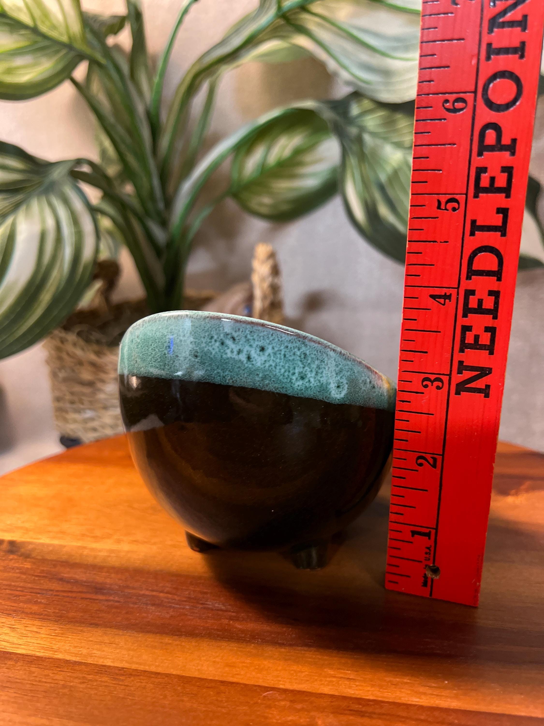 Vintage Drip Glaze Pottery Footed Ashtray 5 Evangeline Canada Trinket Bowl