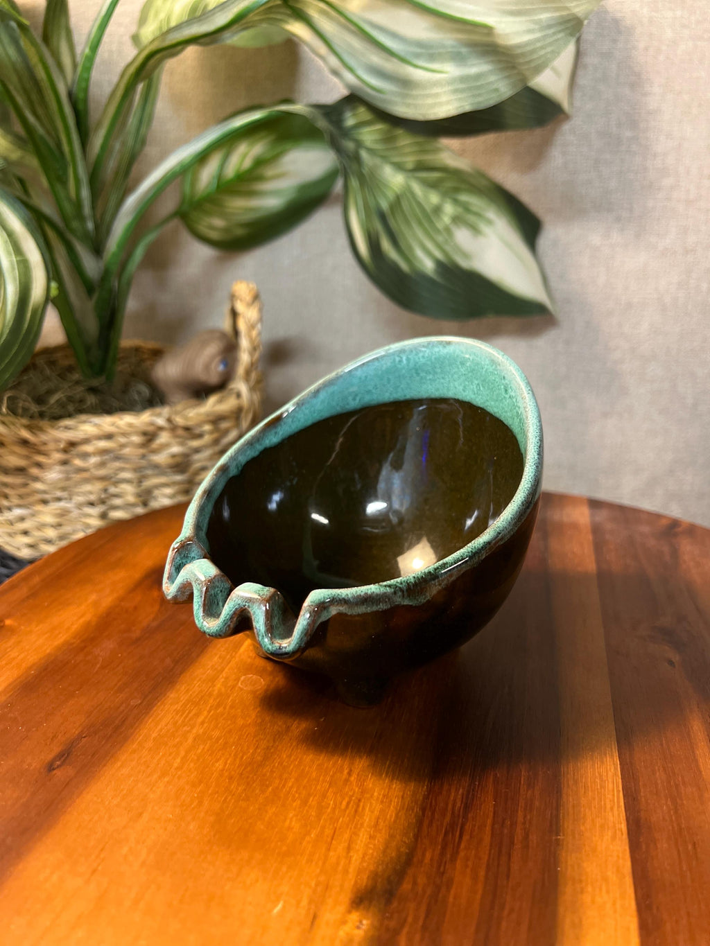 Vintage Drip Glaze Pottery Footed Ashtray 5 Evangeline Canada Trinket Bowl