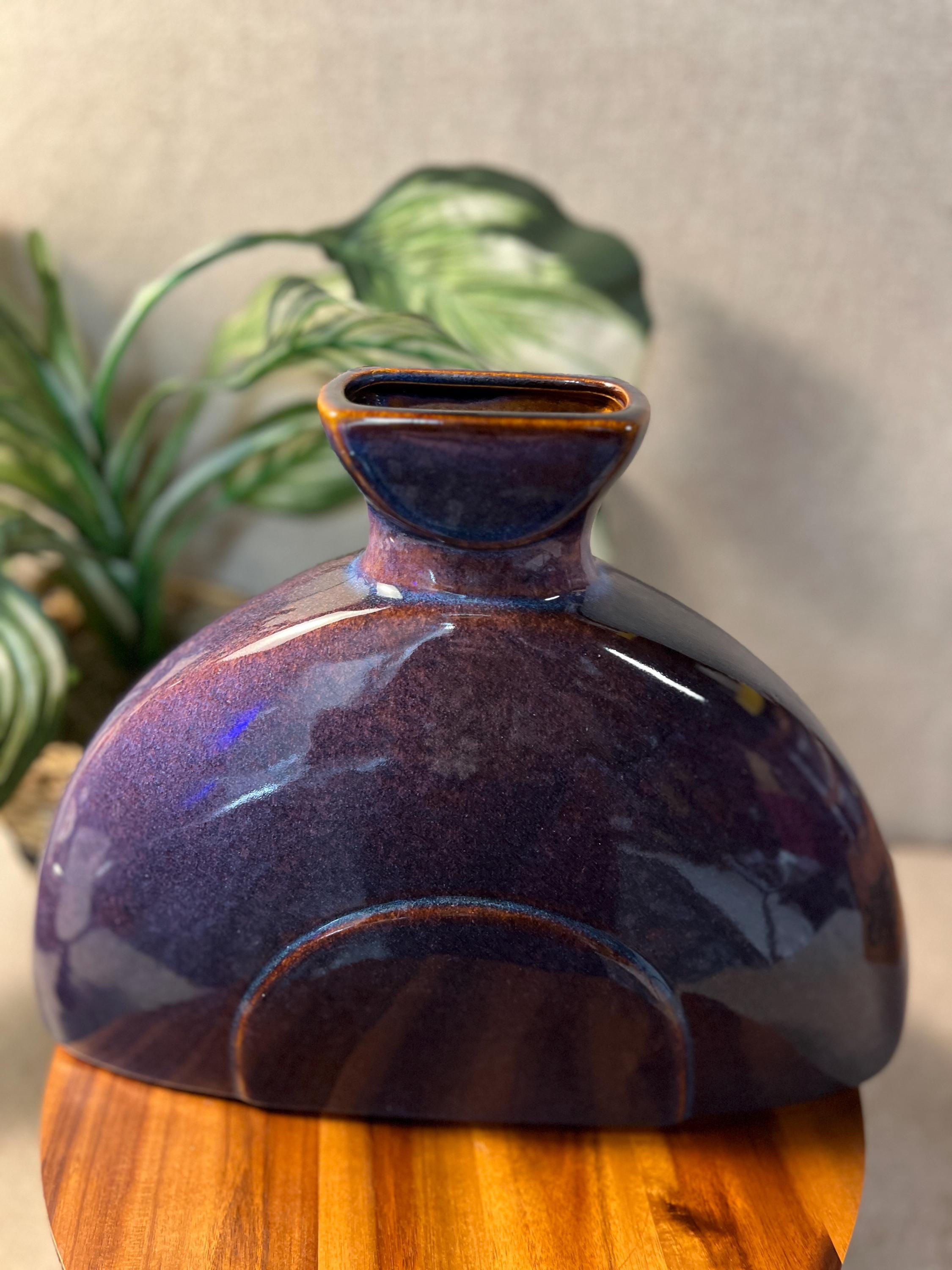 MCM  Large Ceramic Purple Glazed Half Moon Vase