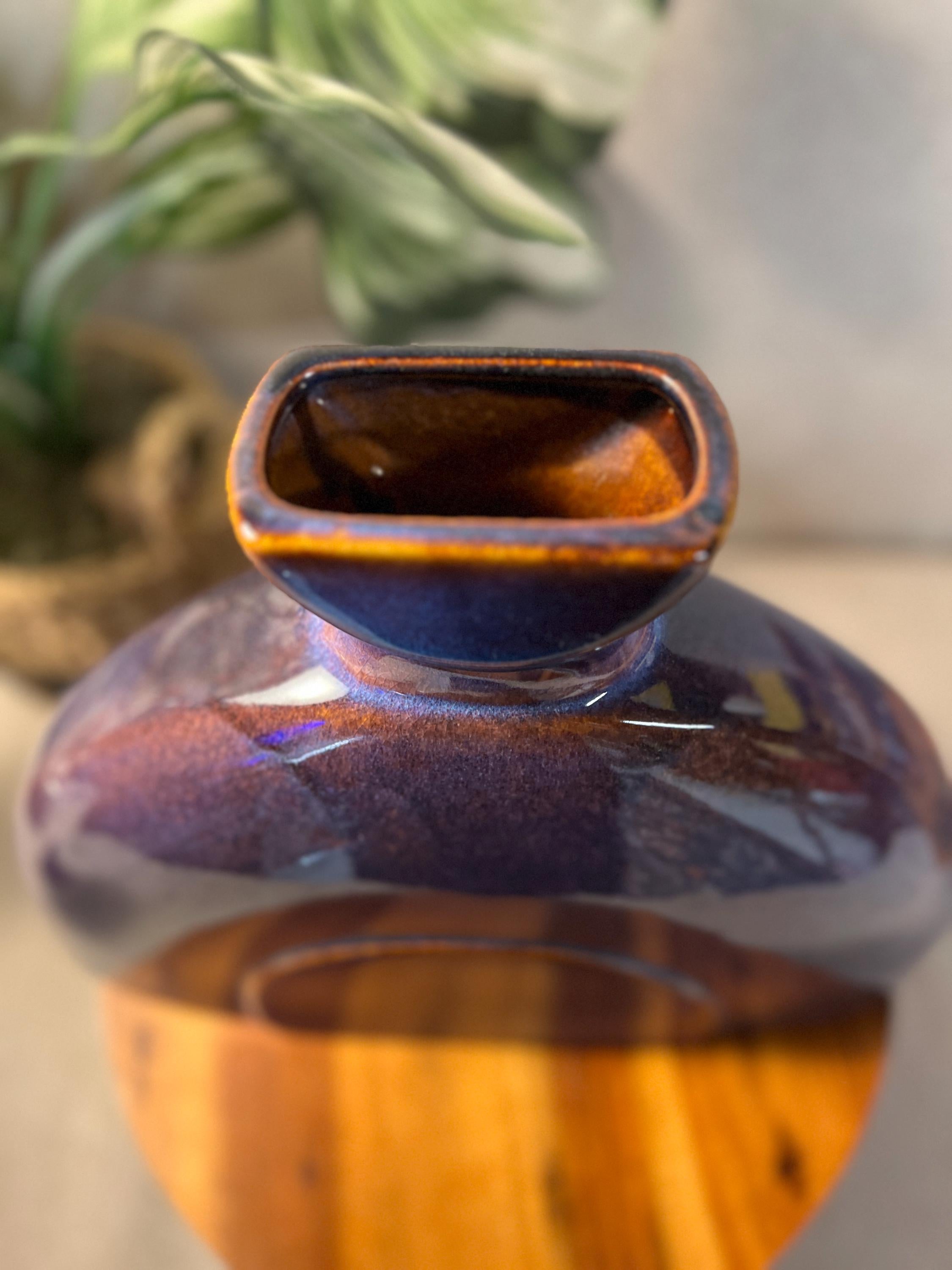 MCM  Large Ceramic Purple Glazed Half Moon Vase
