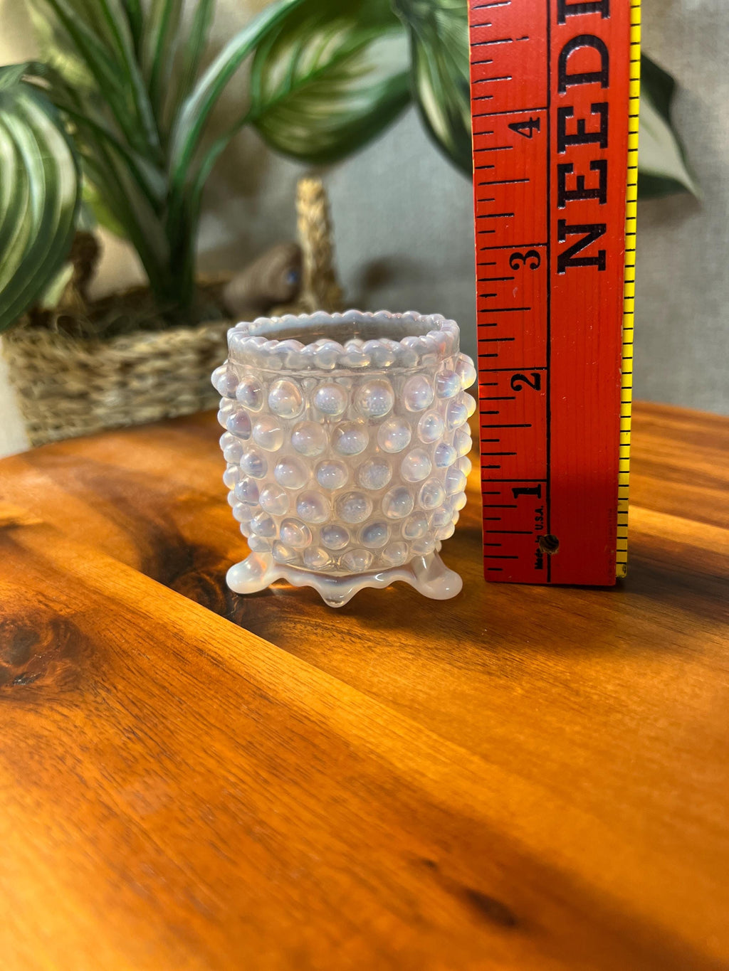 A.J. Beatty Opalescent Hobnail Toothpick Holder — Antique Footed Glass