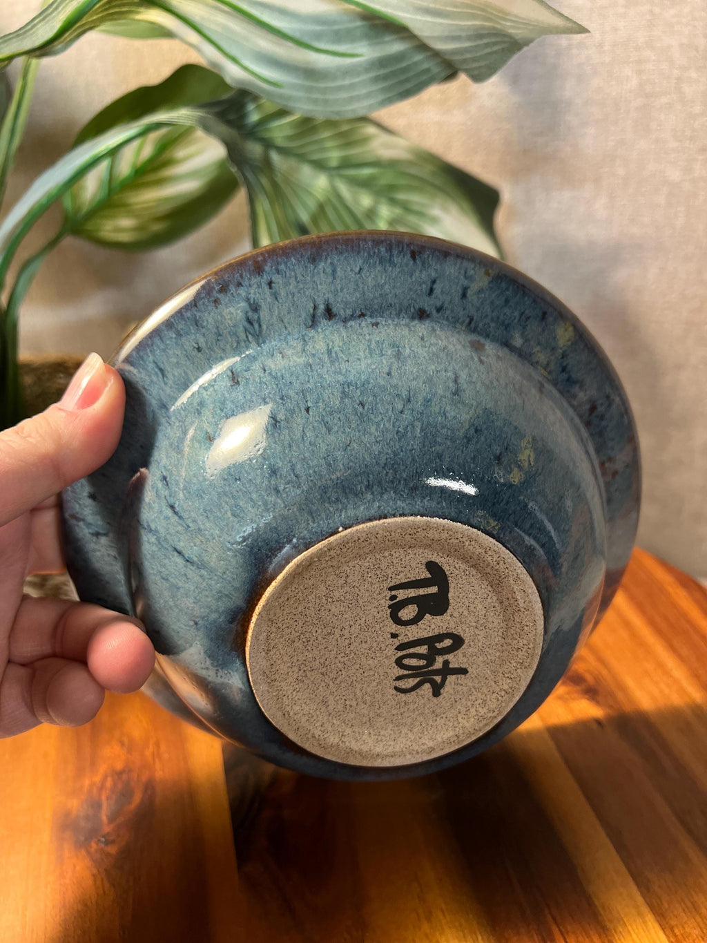 Artist Studio Pottery Bowl Apple Baker Dish Artist Signed Blue/Green Glaze
