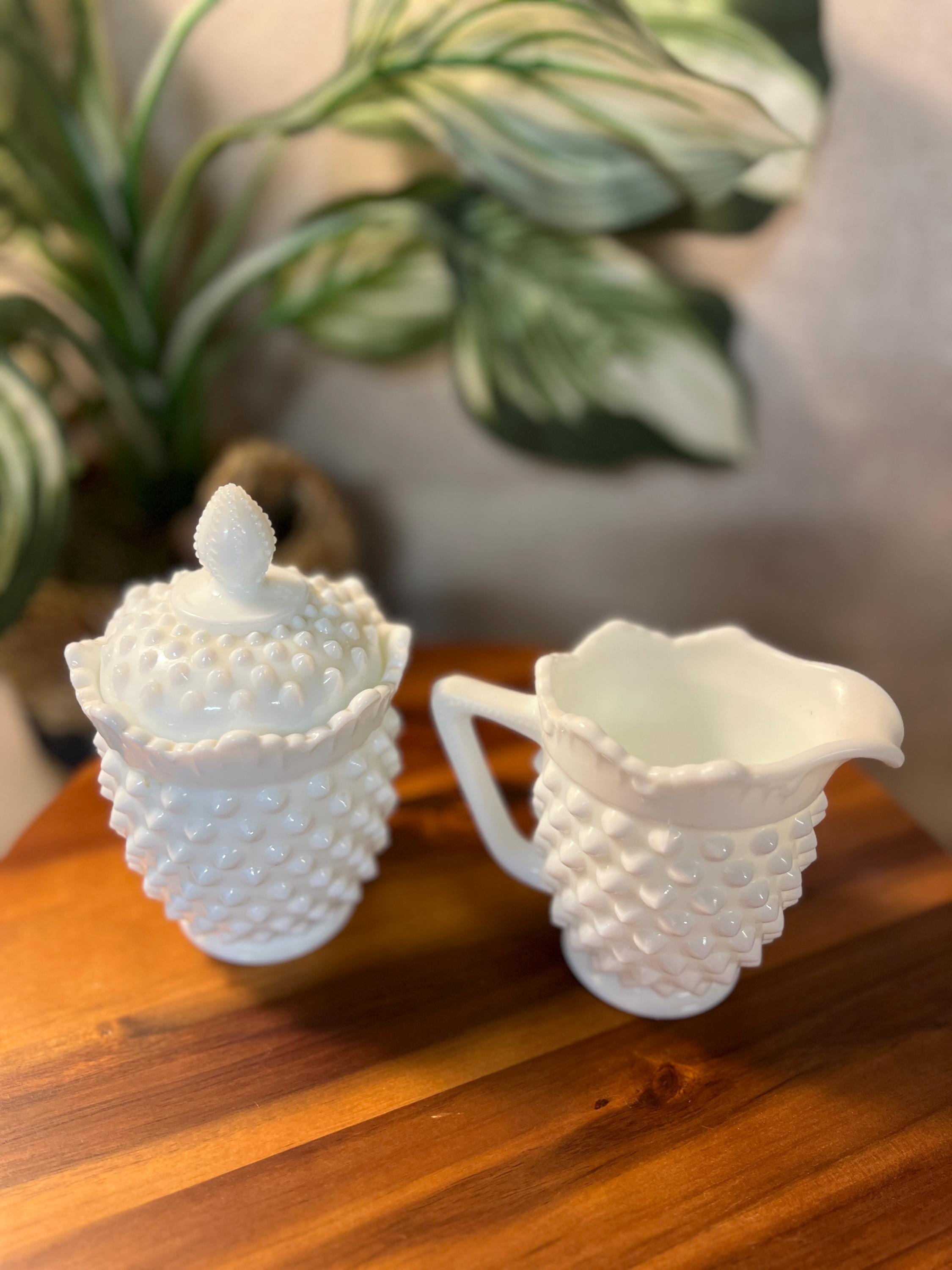 Fenton Milk Glass Hobnail Creamer/Sugar Set Heavy-5441. No Chips/cracks
