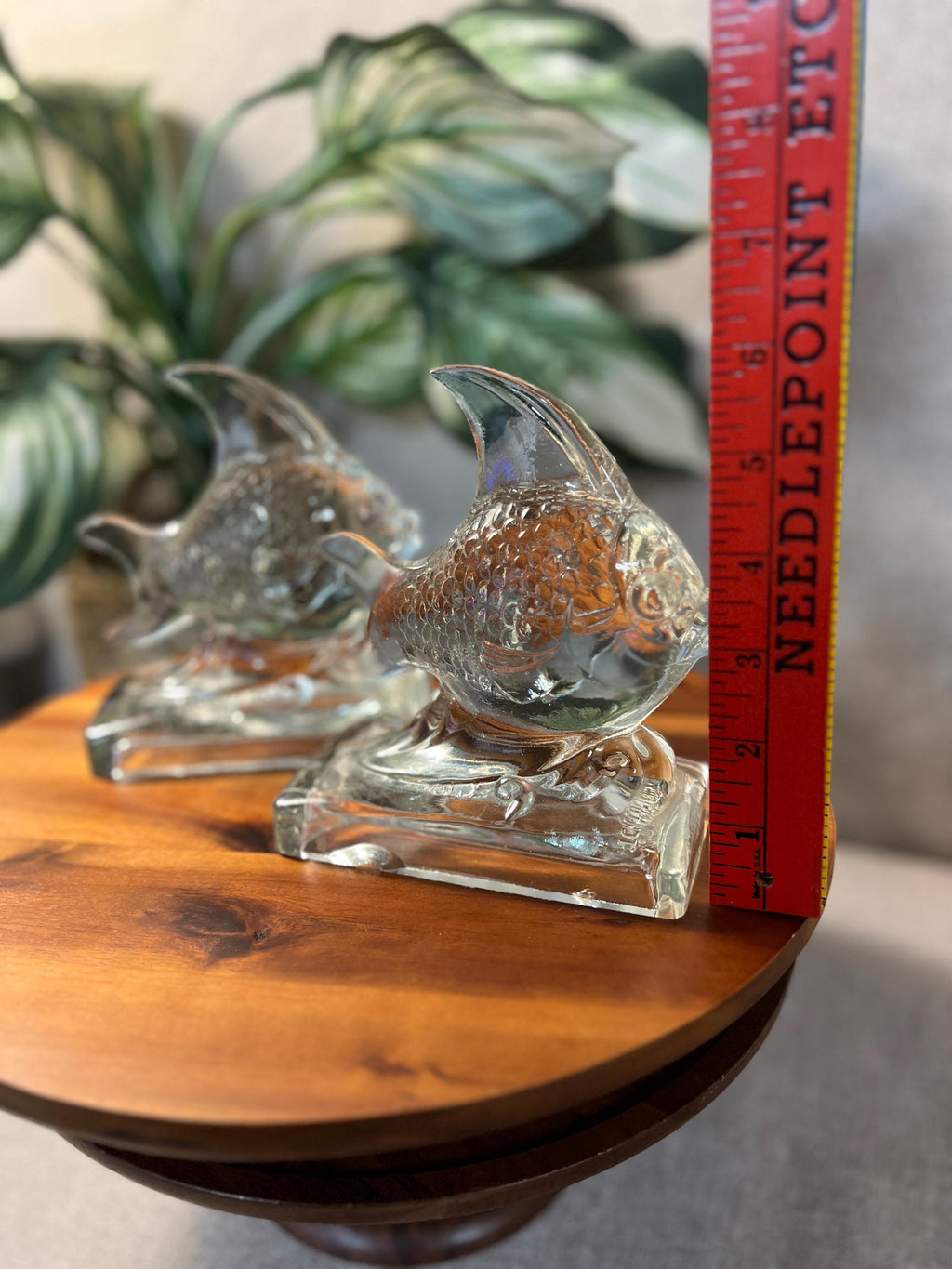 Pair of Glass Angelfish Bookends/Paperweight On a Wave